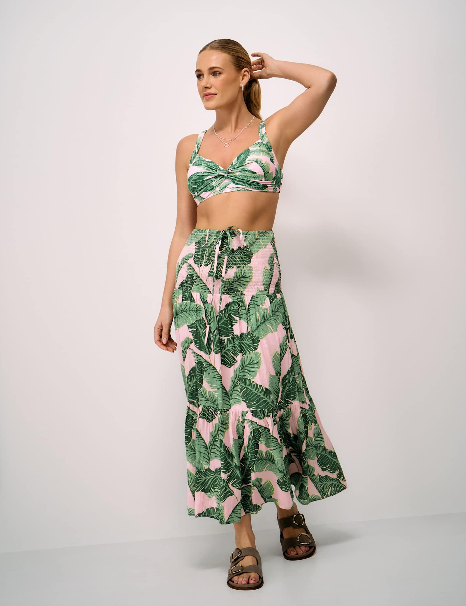 Palm Tree Padded Twist Front Plunge Bikini Top - image 4