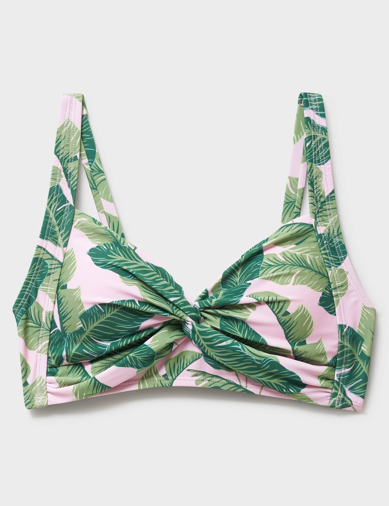 Palm Tree Padded Twist Front Plunge Bikini Top - image 1
