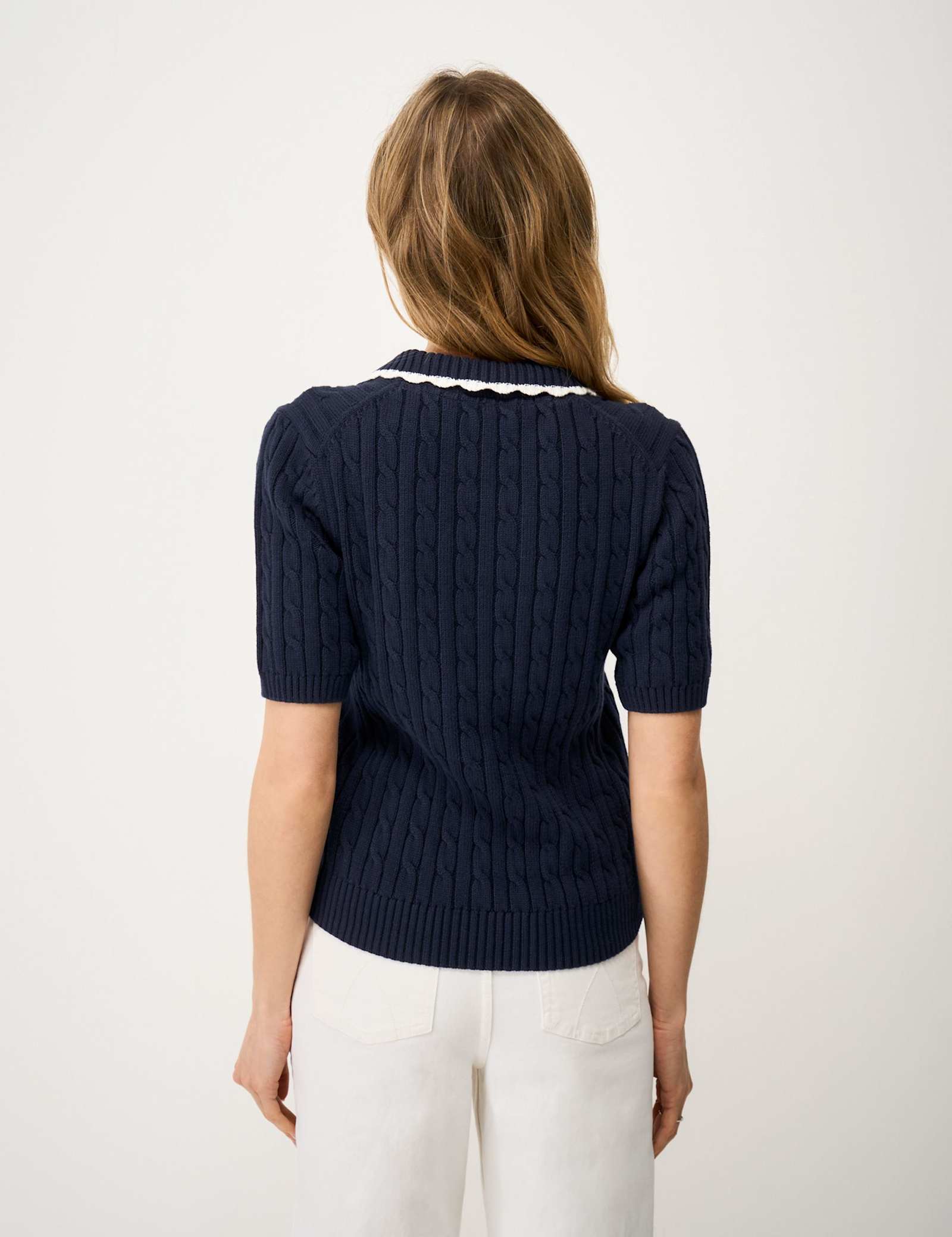 Pure Cotton Cable Collared Knitted Top - image 5