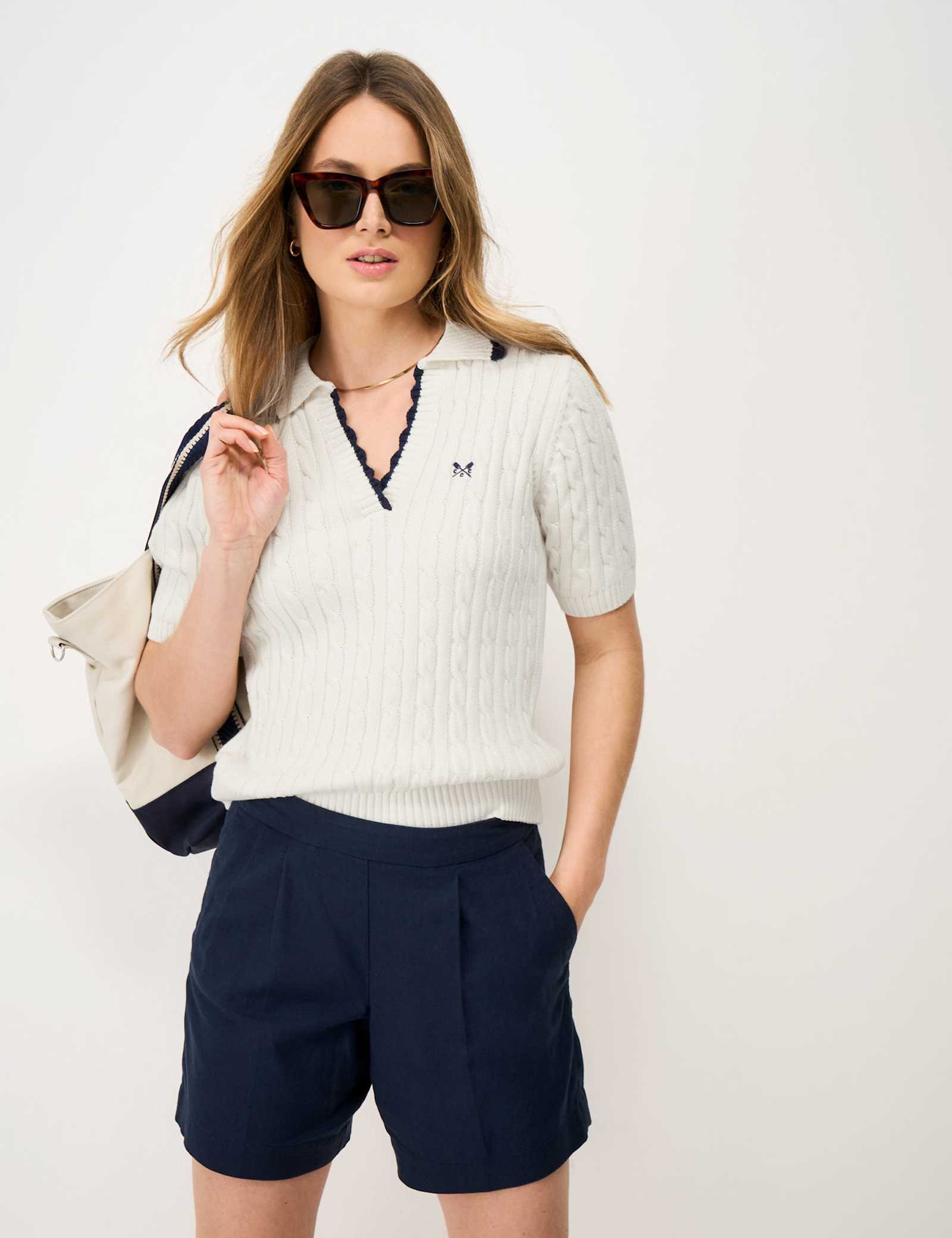 Pure Cotton Cable Collared Knitted Top - image 3