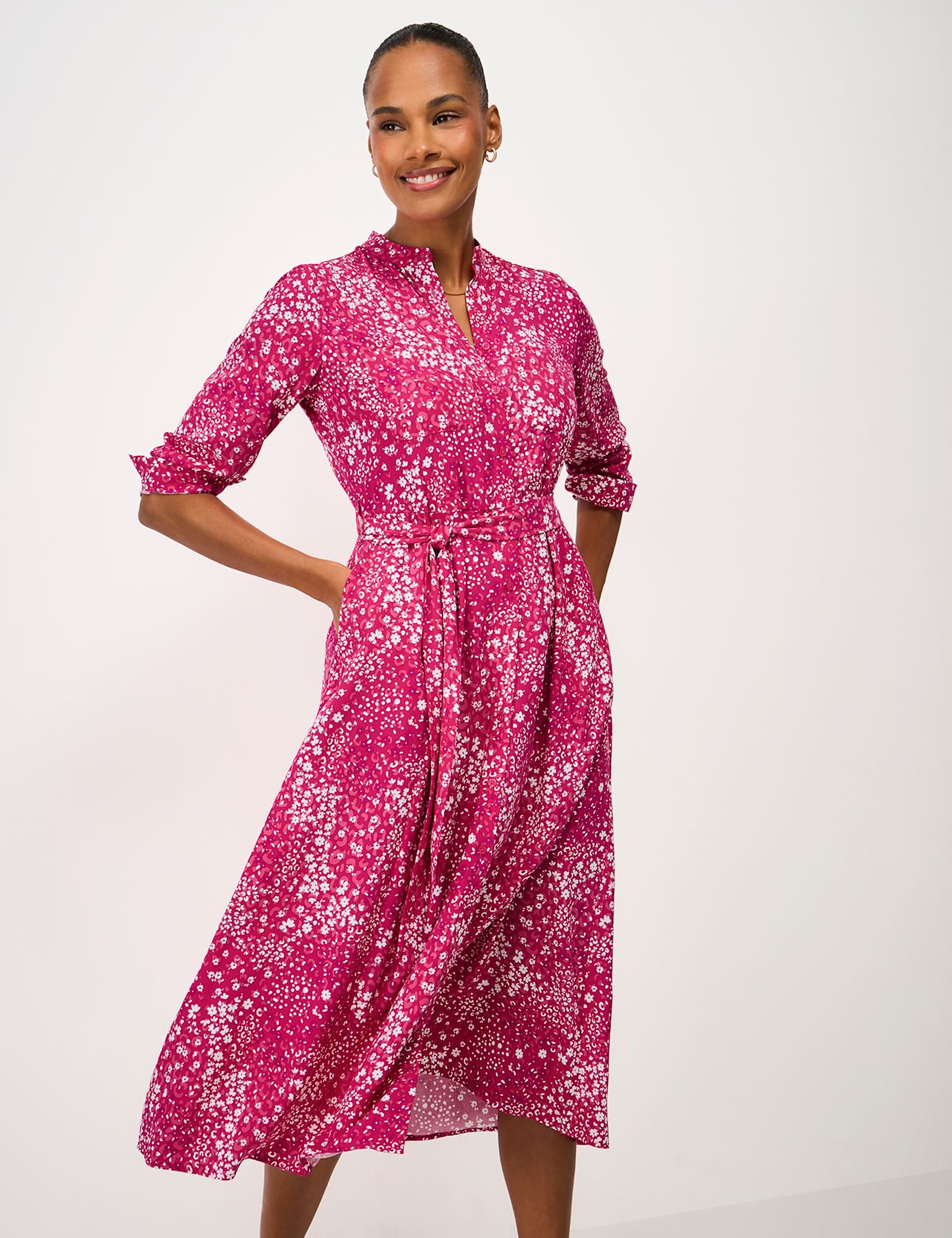 Floral Notch Neck Midi Shirt Dress - image 4