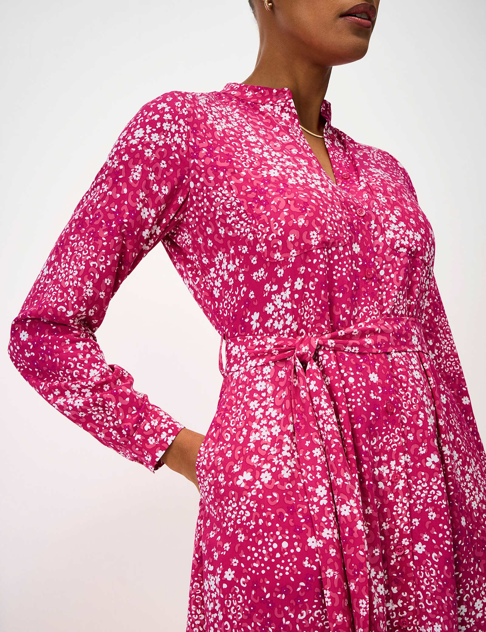 Floral Notch Neck Midi Shirt Dress - image 3