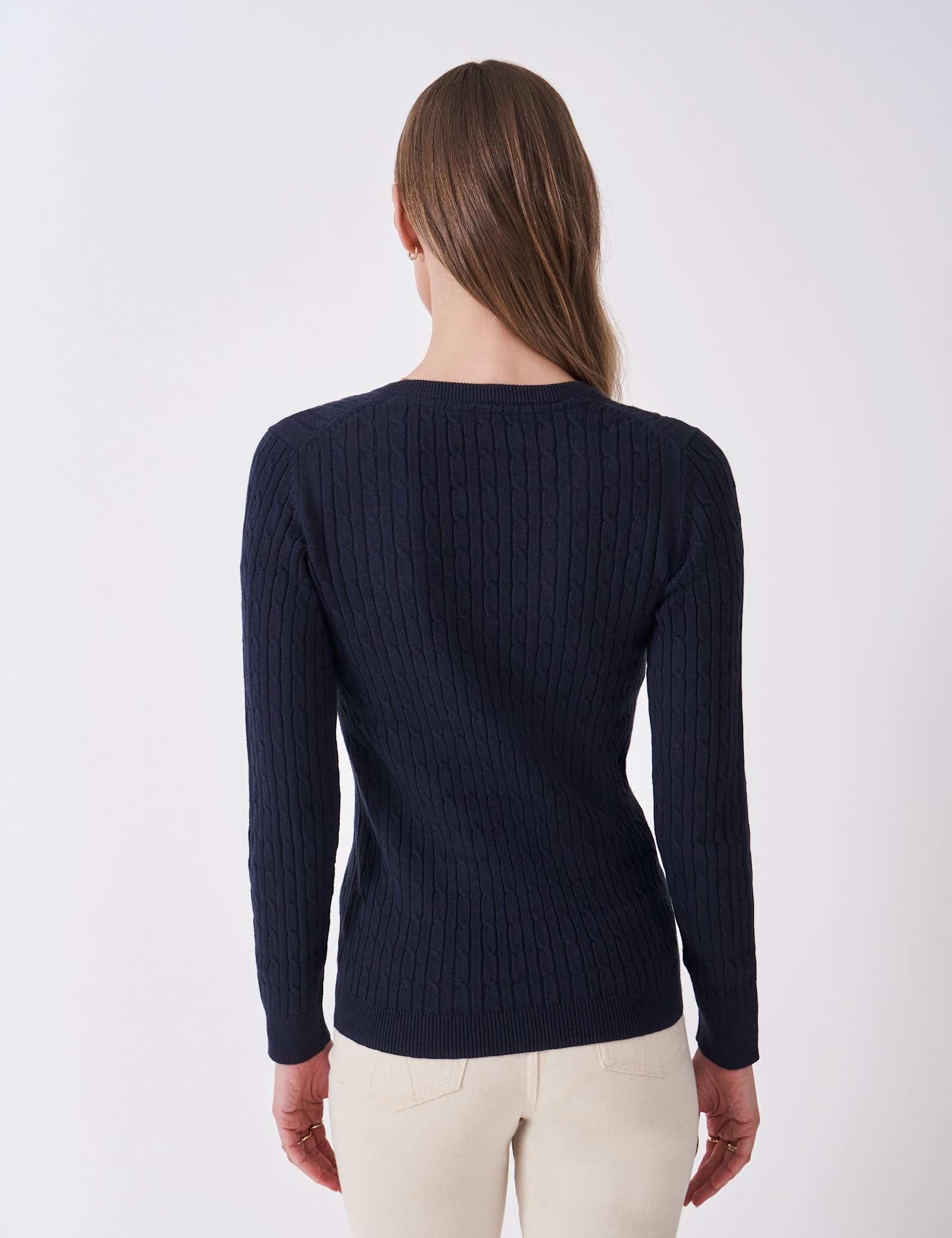 Cotton Rich Cable Knit V-Neck Jumper - image 3
