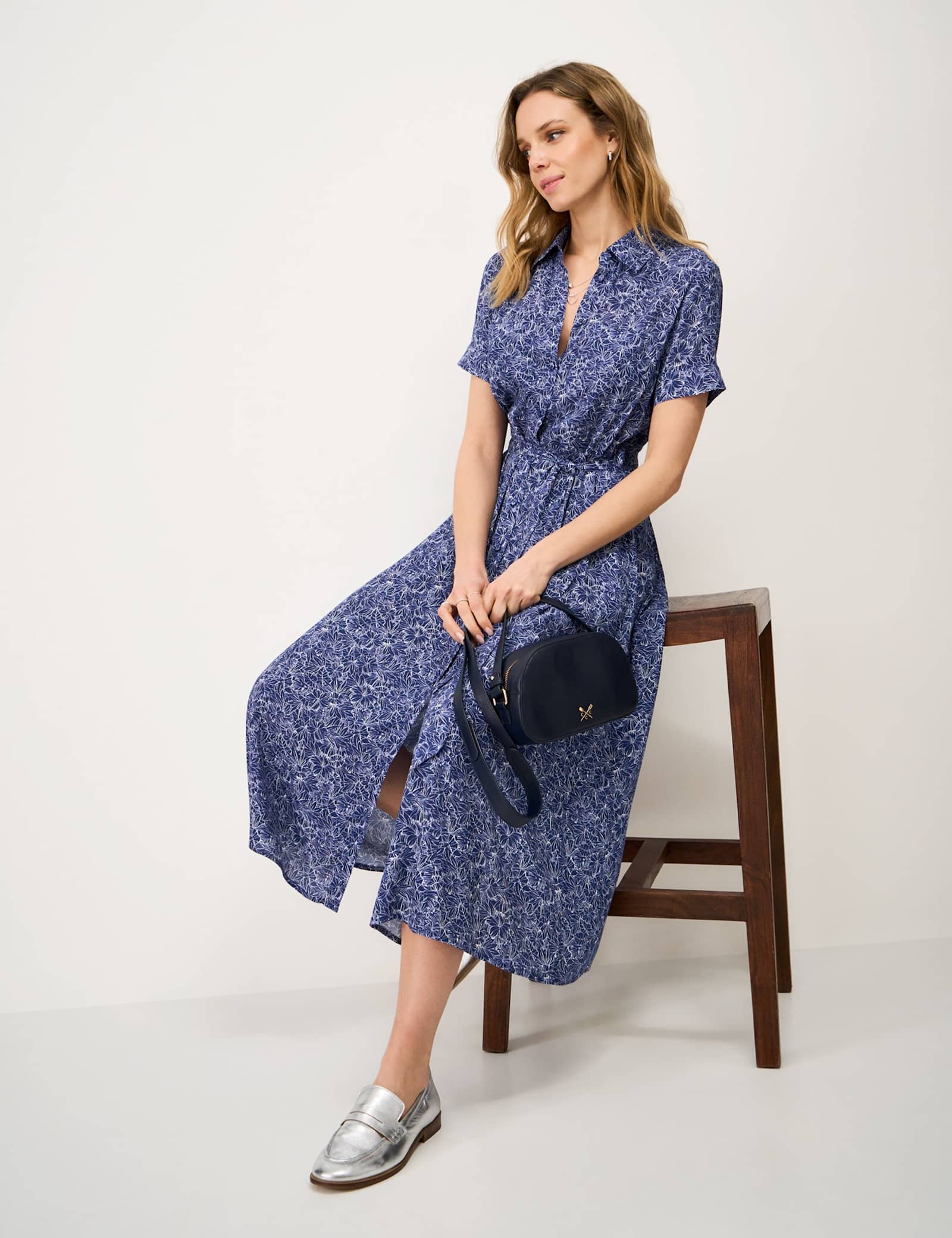 Floral Belted Midi Shirt Dress - image 2