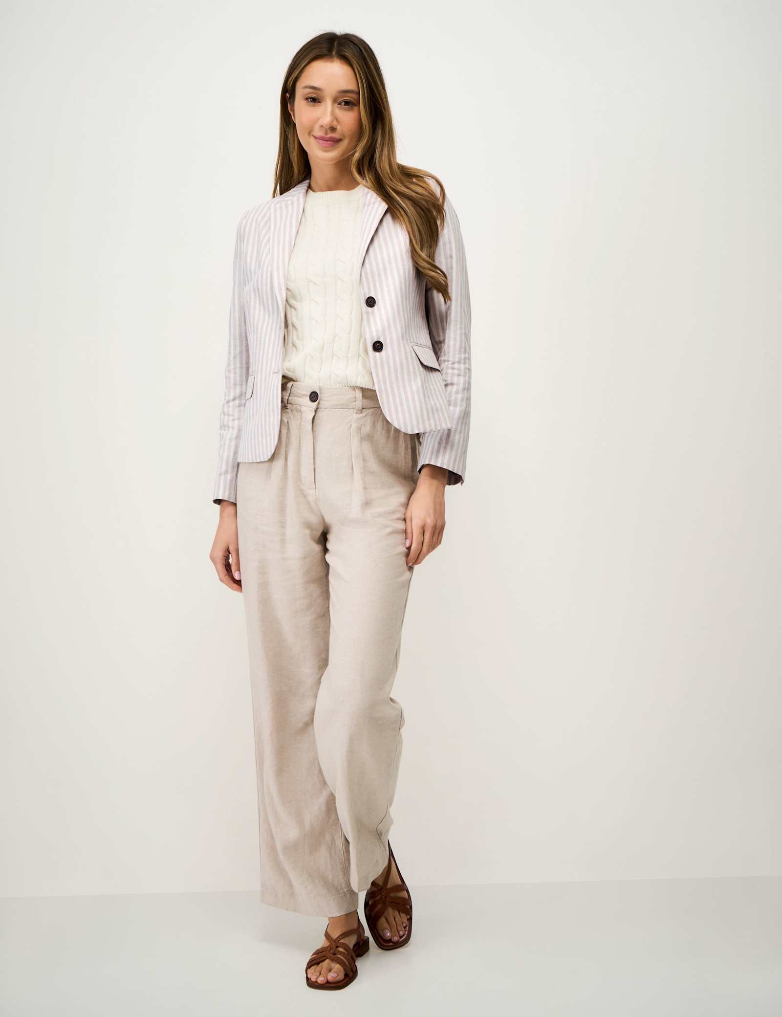 Linen Cotton Blend Tailored Striped Blazer - image 2