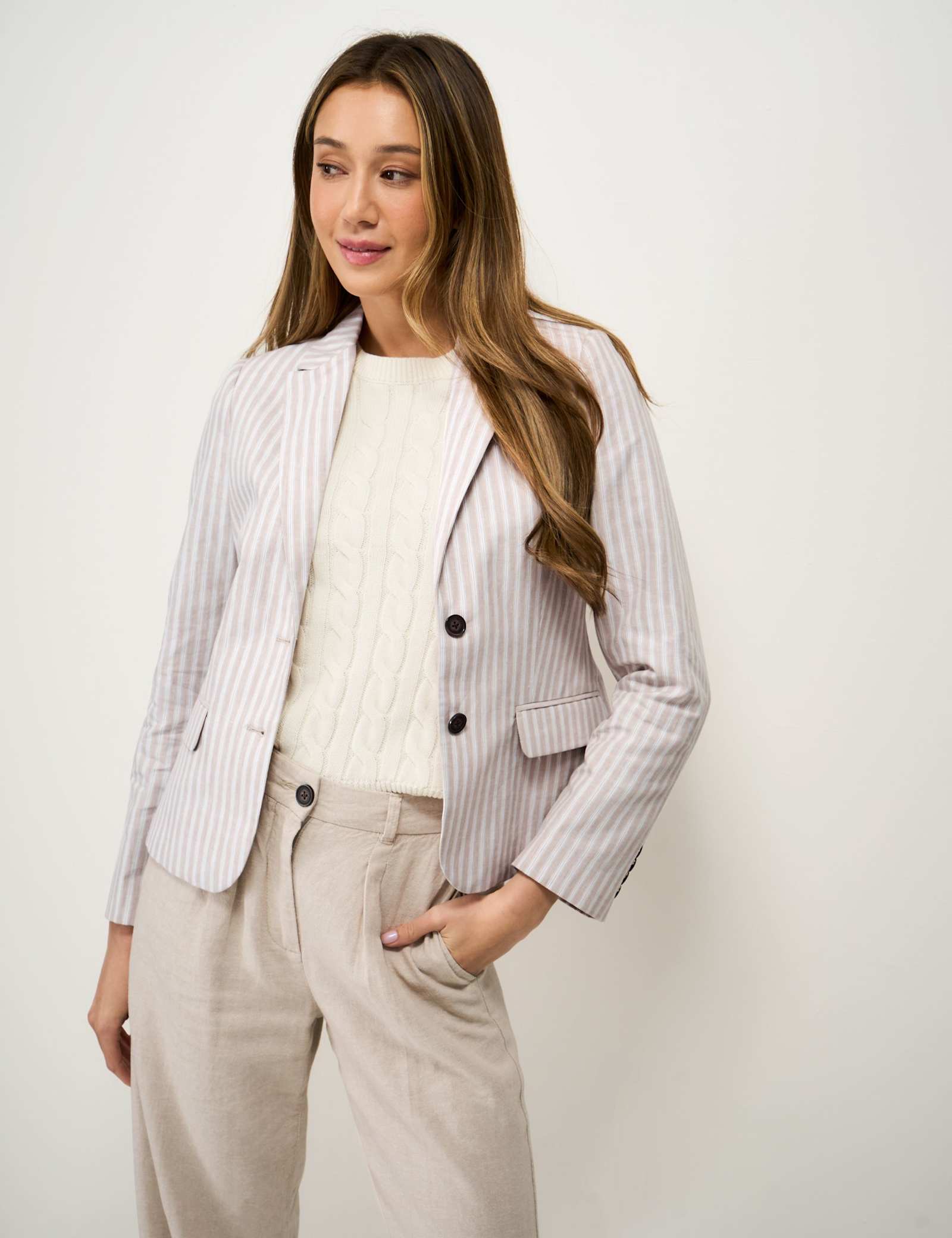 Linen Cotton Blend Tailored Striped Blazer - image 4