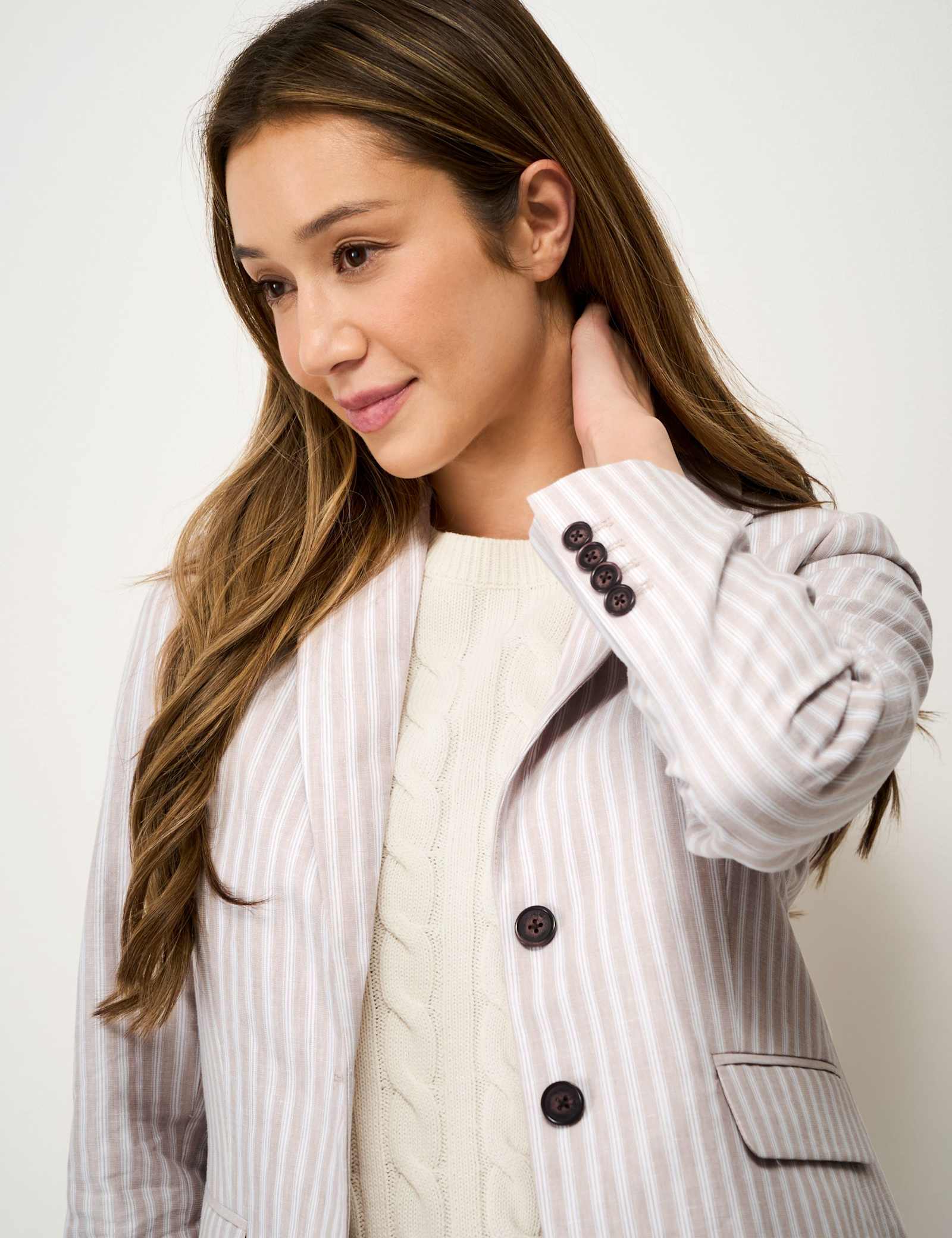 Linen Cotton Blend Tailored Striped Blazer - image 3