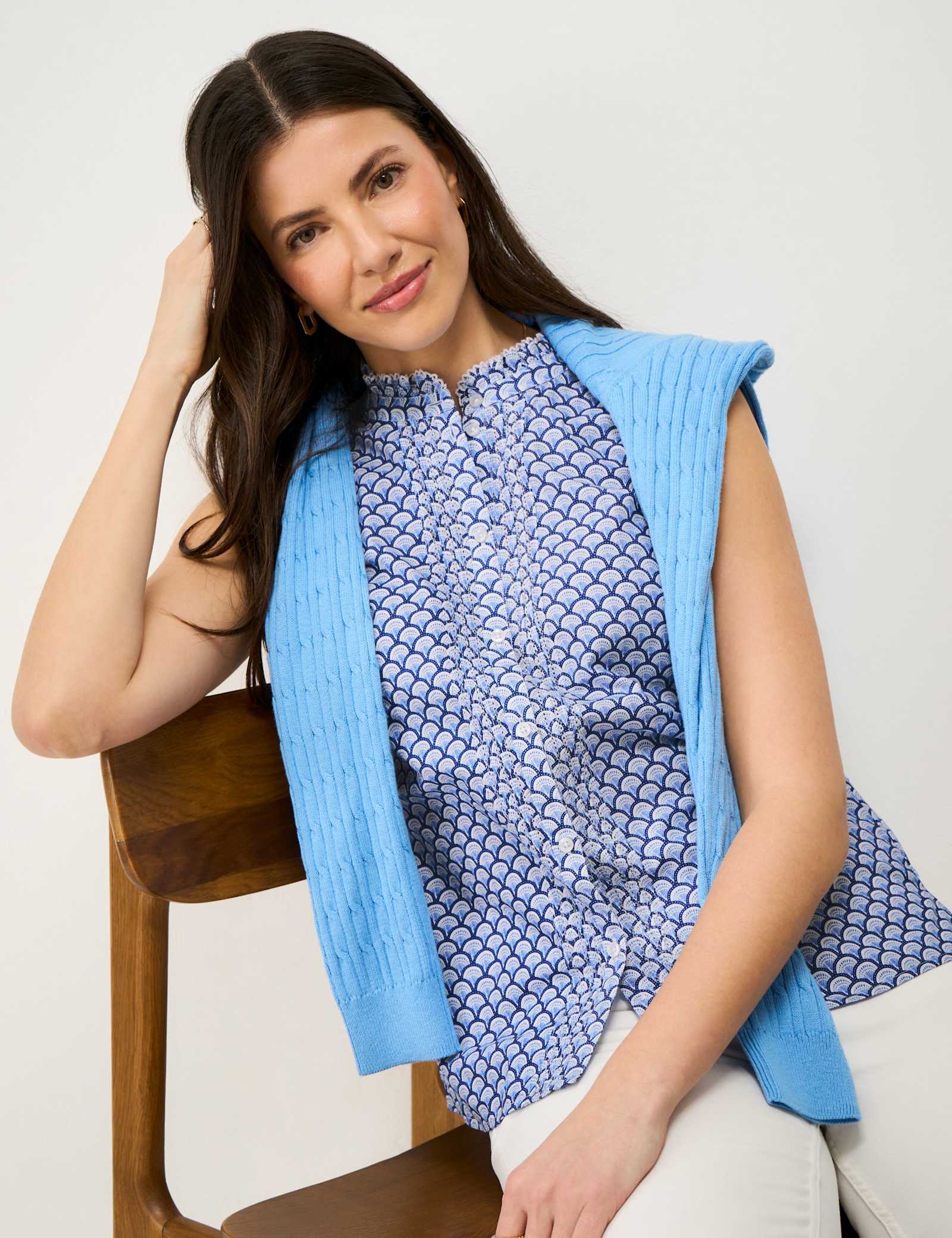 Pure Cotton Printed Frill Sleeve Blouse - image 2