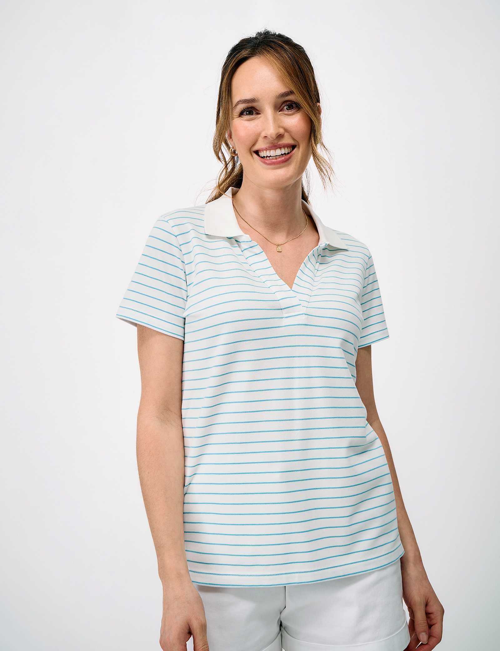 Modal Rich Collared Notch Neck Polo Shirt - image 3