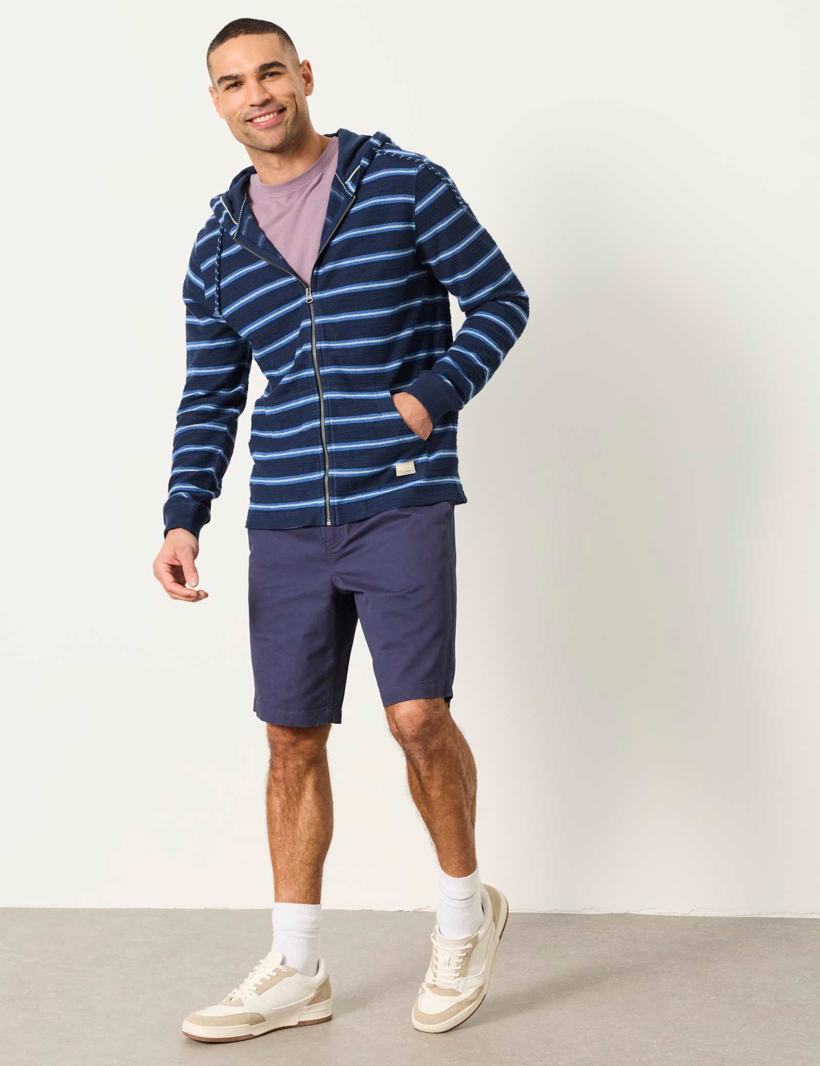 Pure Cotton Textured Stripe Zip Up Hoodie - image 5