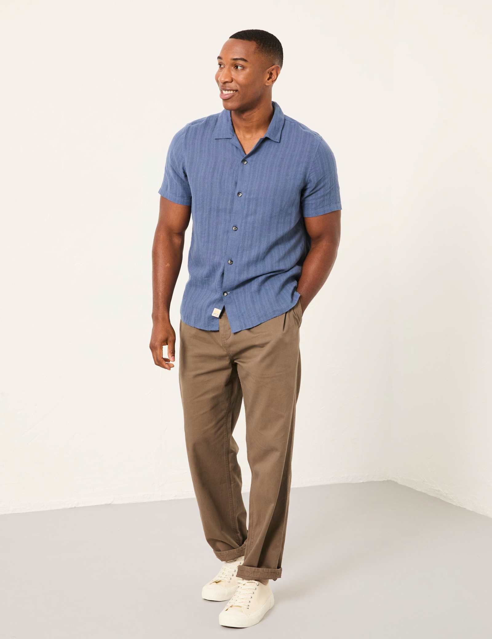 Linen Blend Striped Short Sleeve Shirt - image 2