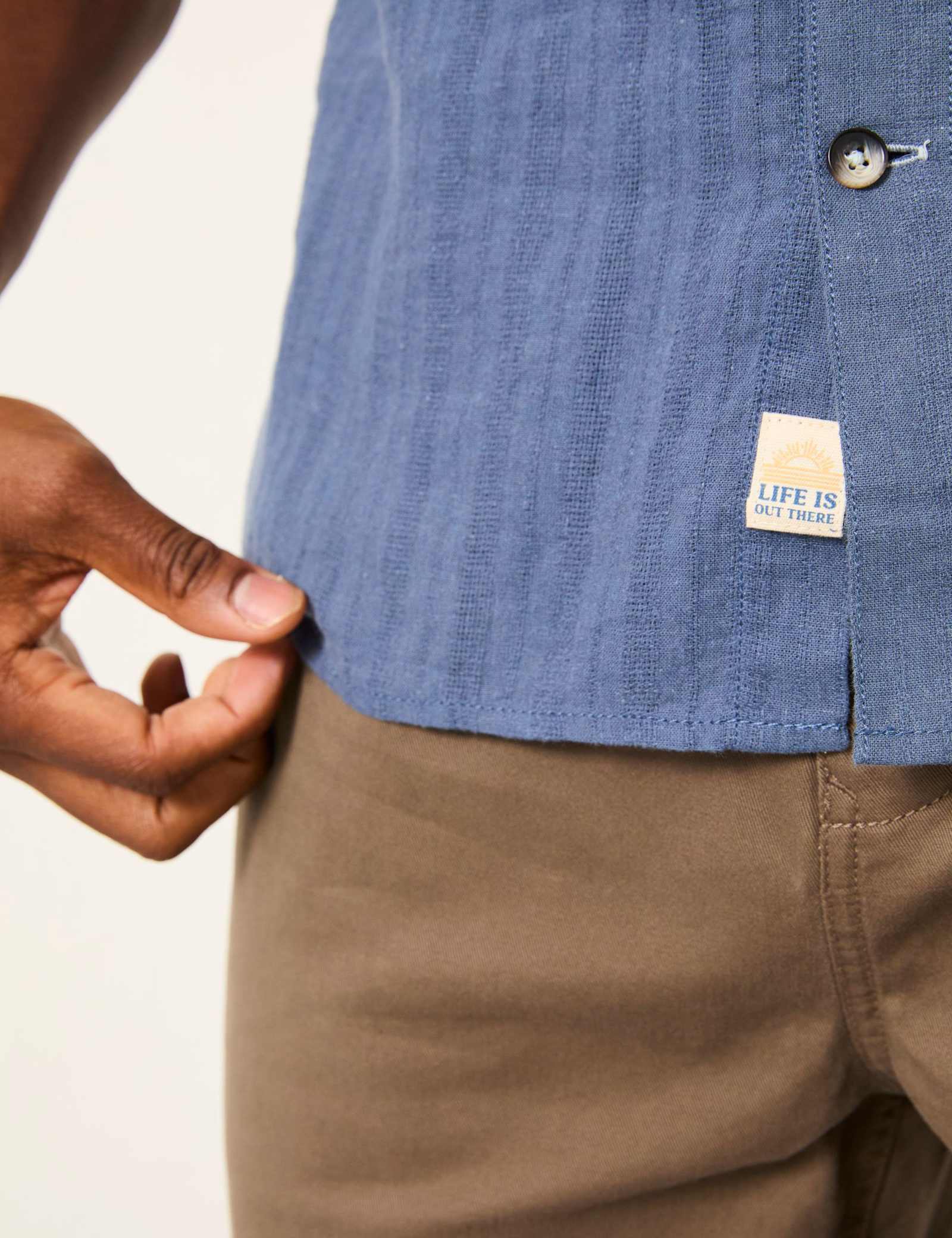 Linen Blend Striped Short Sleeve Shirt - image 5