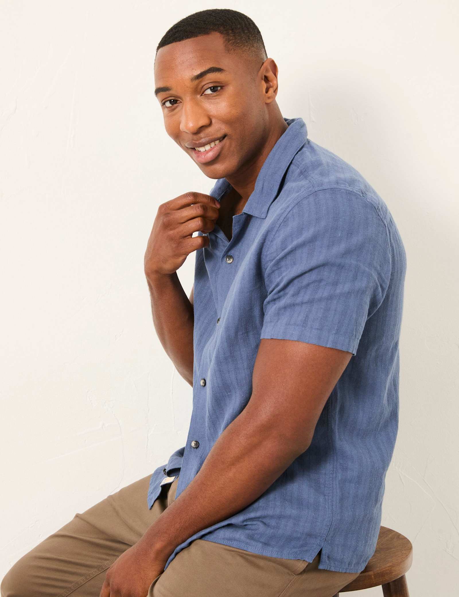 Linen Blend Striped Short Sleeve Shirt - image 4