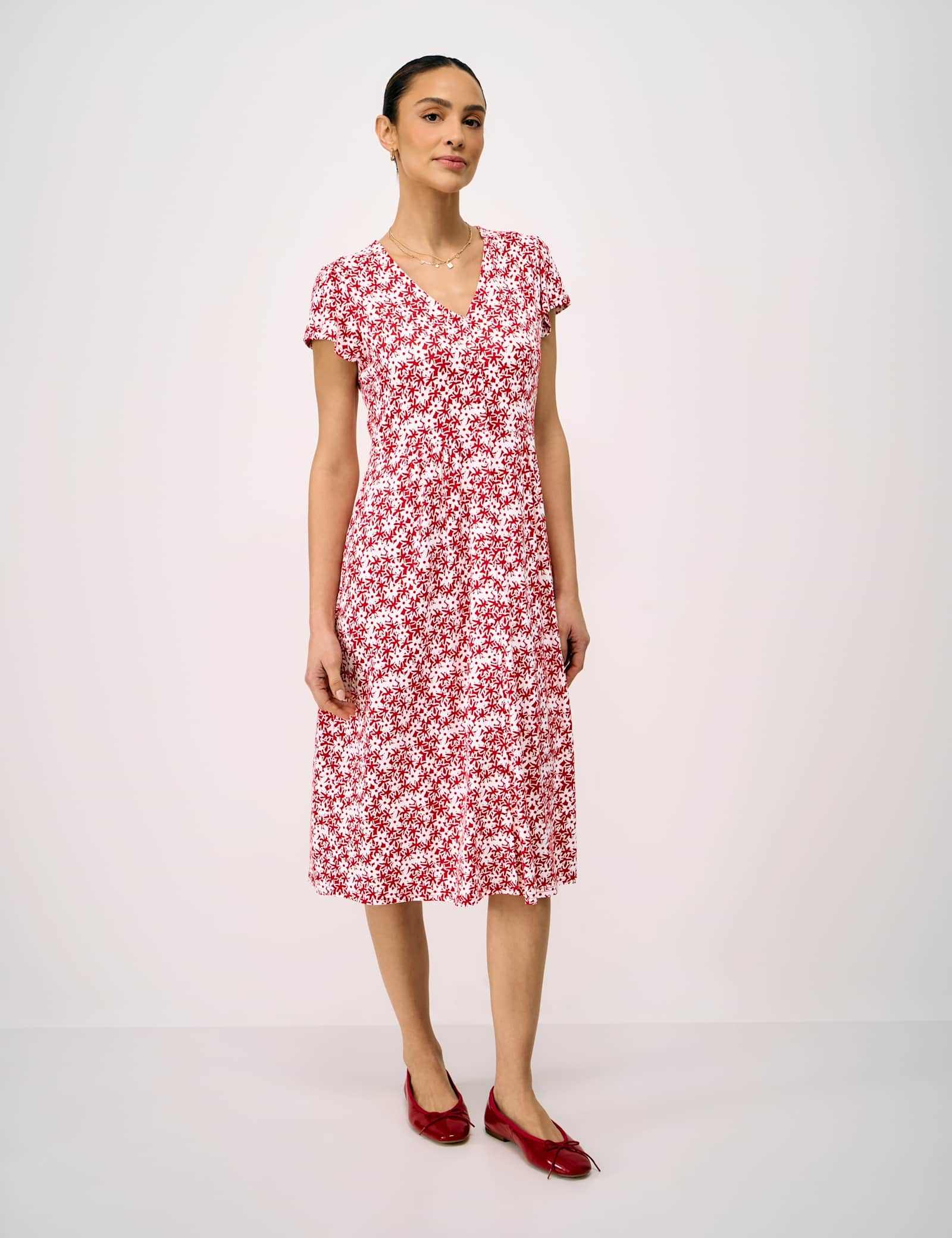 Jersey Floral V-Neck Midi Skater Dress - image 4