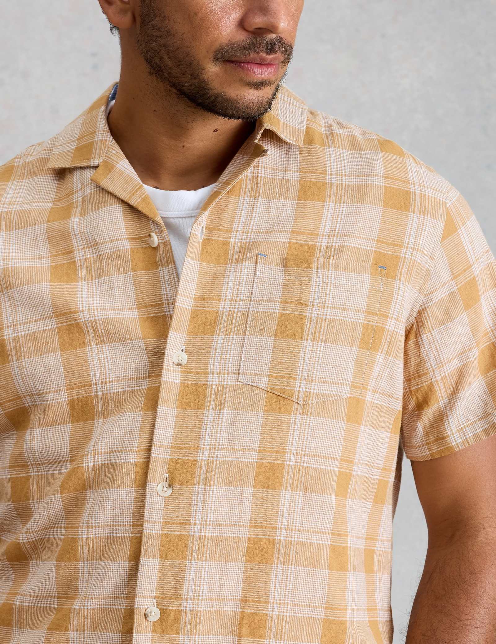Linen Cotton Blend Check Short Sleeve Shirt - image 5