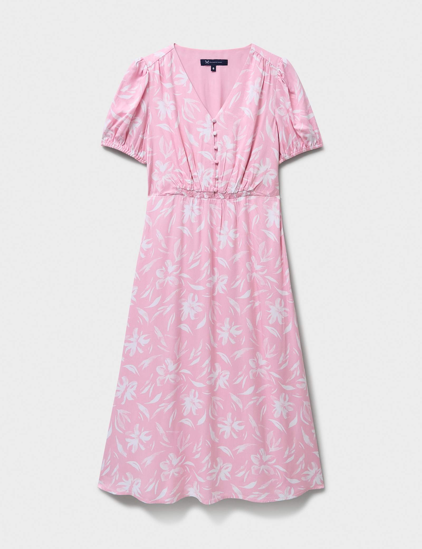 Floral V-Neck Puff Sleeve Midi Tea Dress