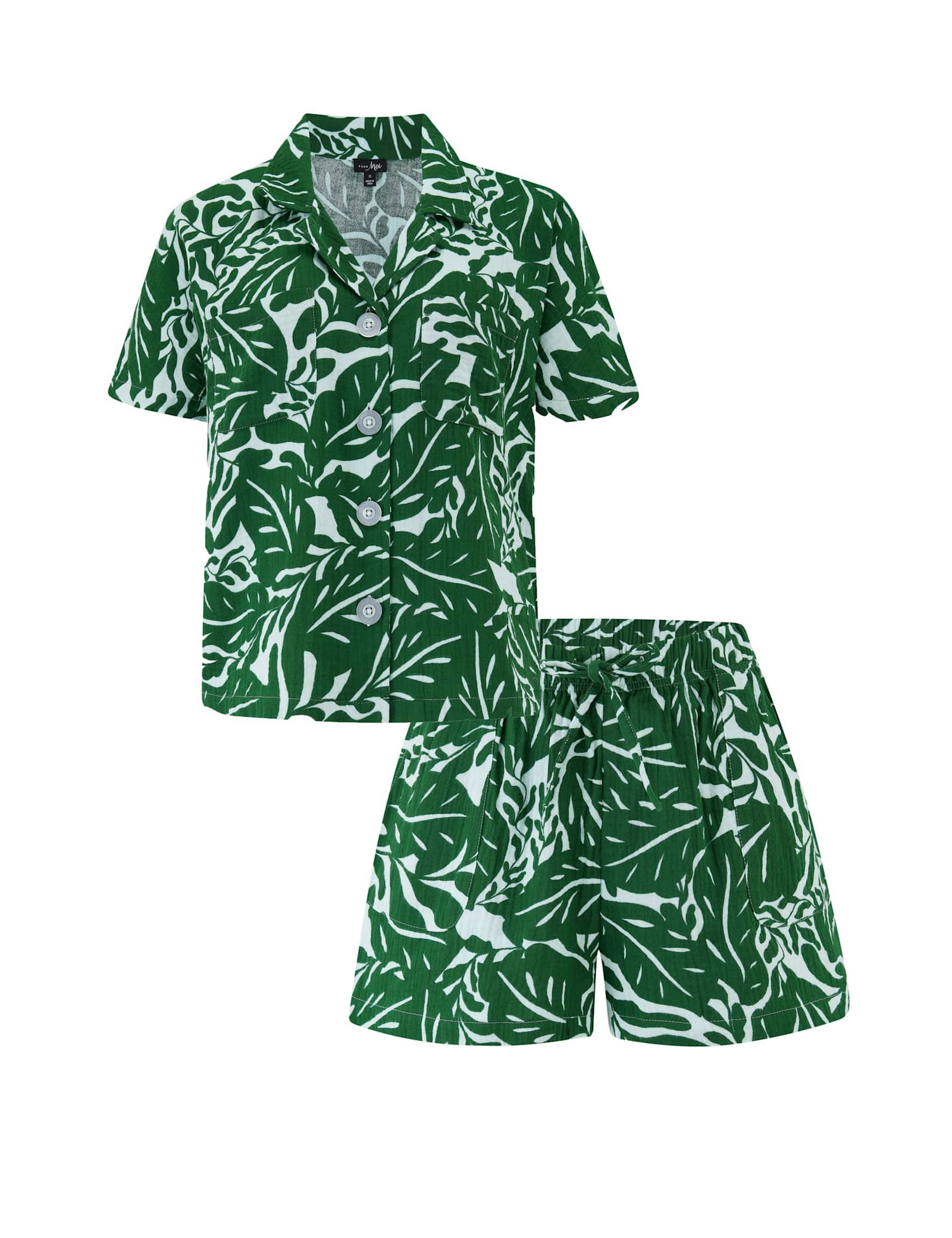 Woven Double Cloth Revere Collar Shirt and Short Pyjama Set - image 2