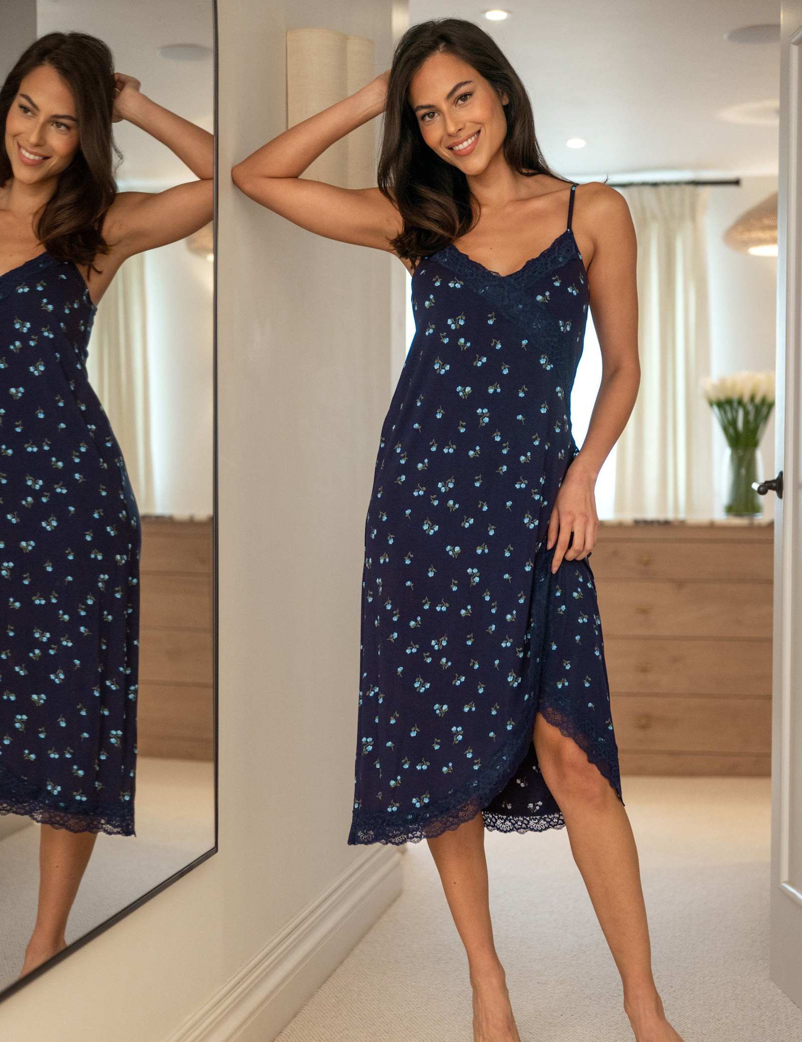 Sofa Loves Lace Soft Jersey Hidden Support Wrap Midi Chemise - image 1