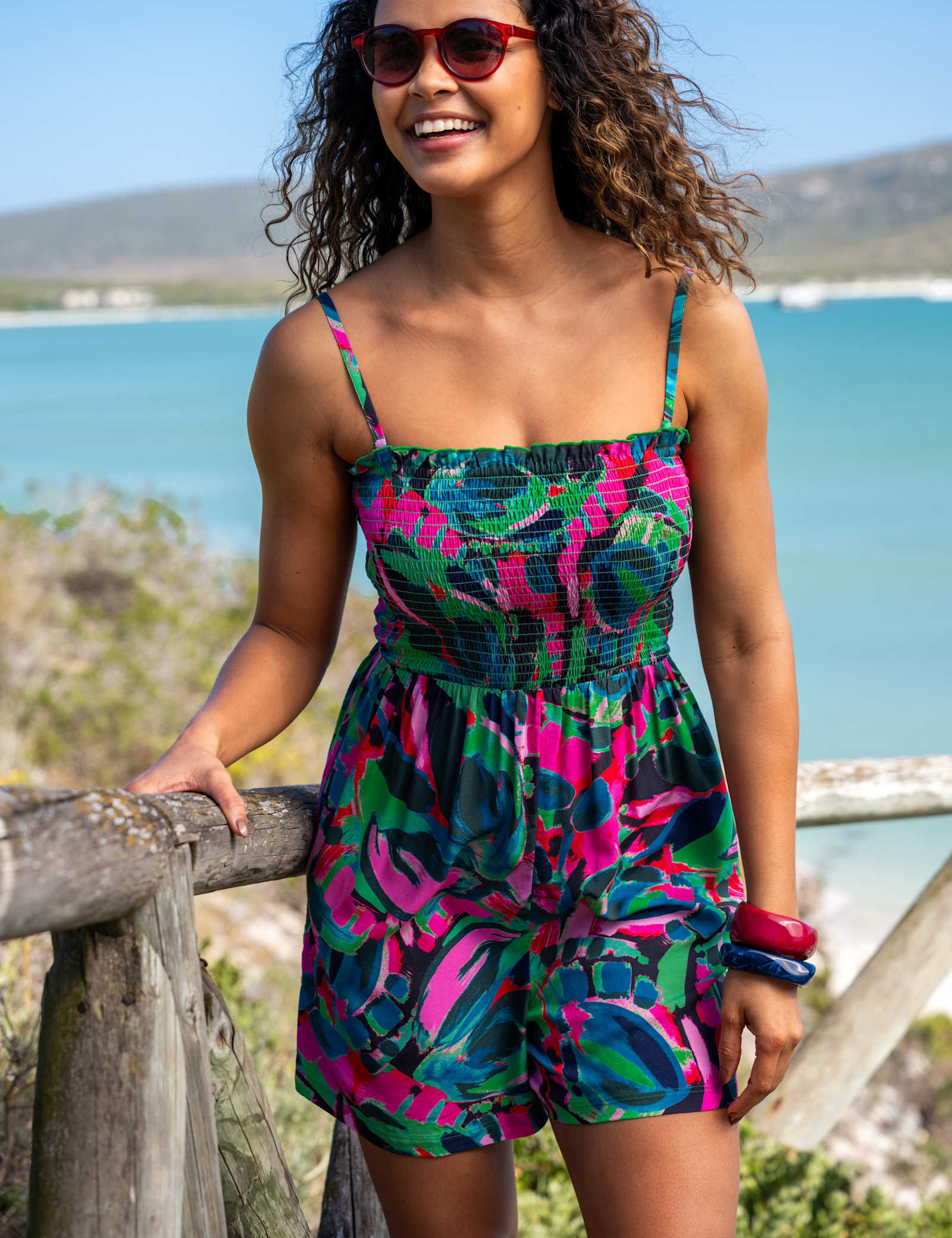 Lottie Strapless Shirred Beach Playsuit - image 1
