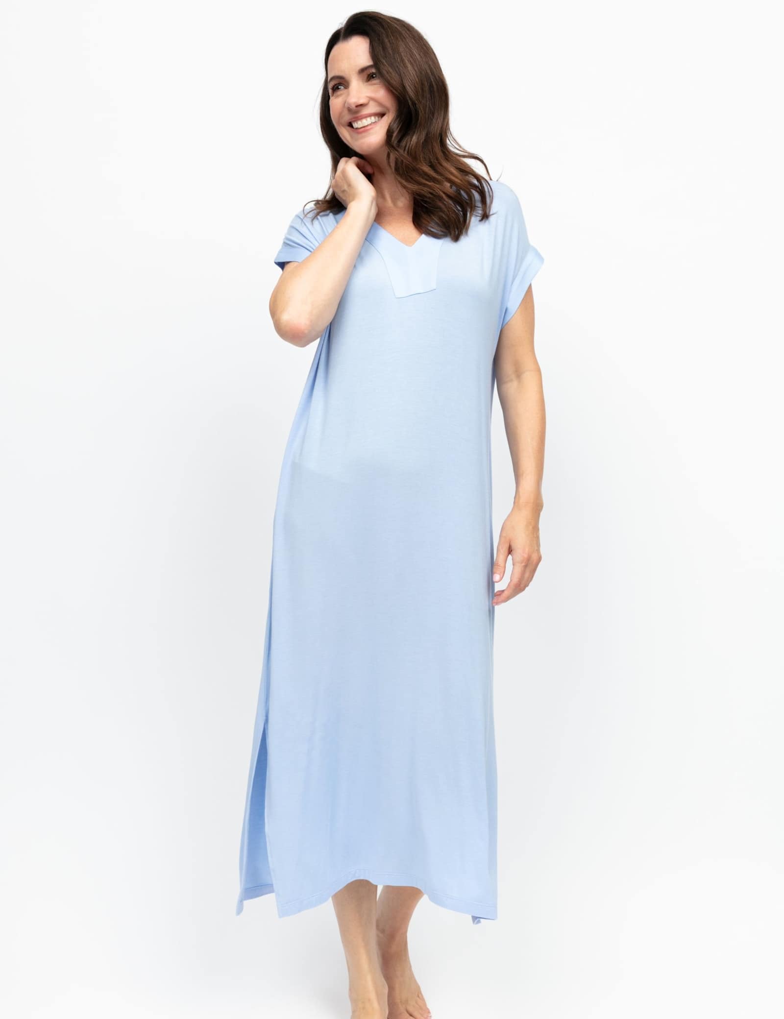 Modal Rich V-Neck Long Nightdress - image 2
