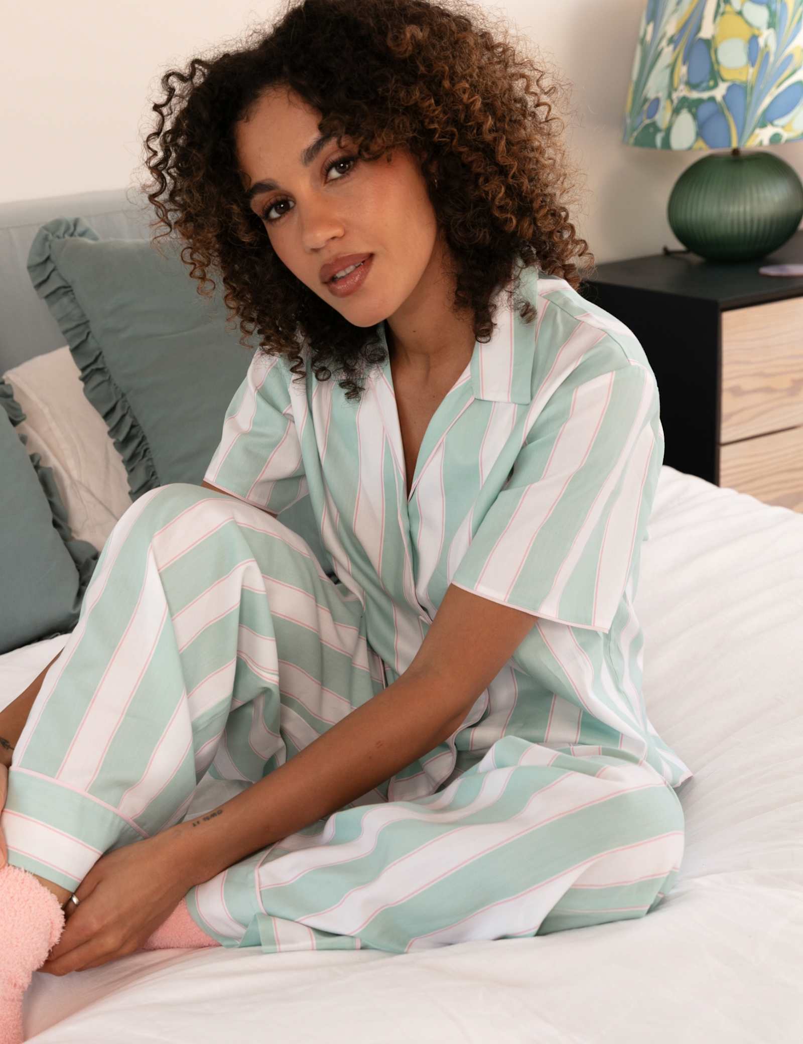 Cotton Modal Striped Wide Leg Pyjama Bottoms - image 2
