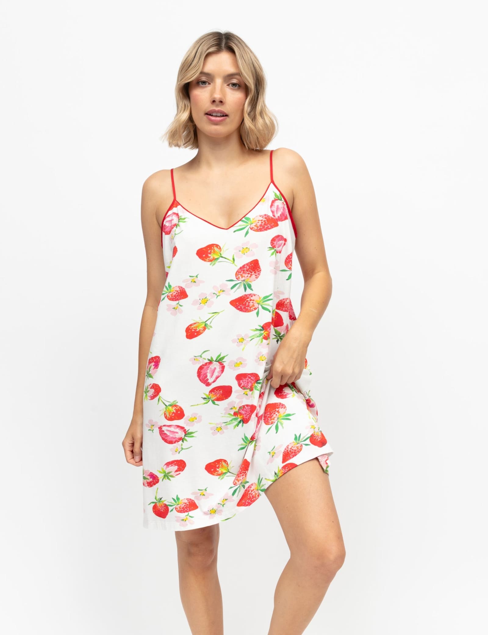 Cotton Blend Strawberry Strappy Short Nightdress - image 3