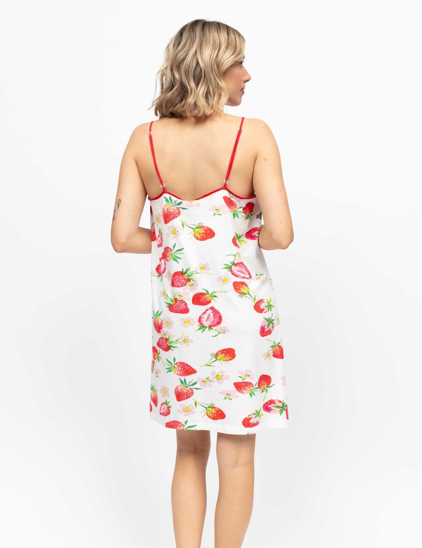 Cotton Blend Strawberry Strappy Short Nightdress - image 4