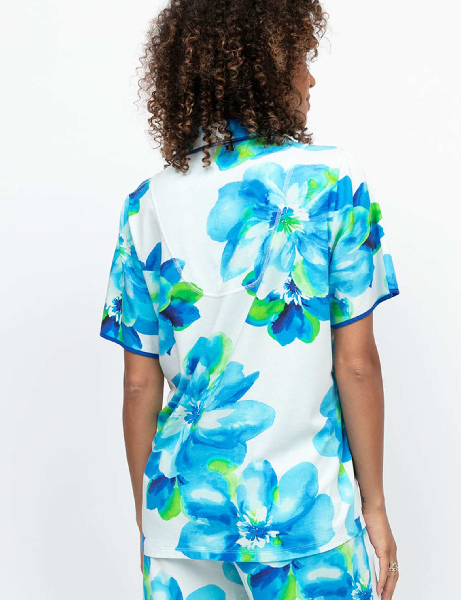 Dark Blue Floral Short Sleeve Pyjama Top - image 4