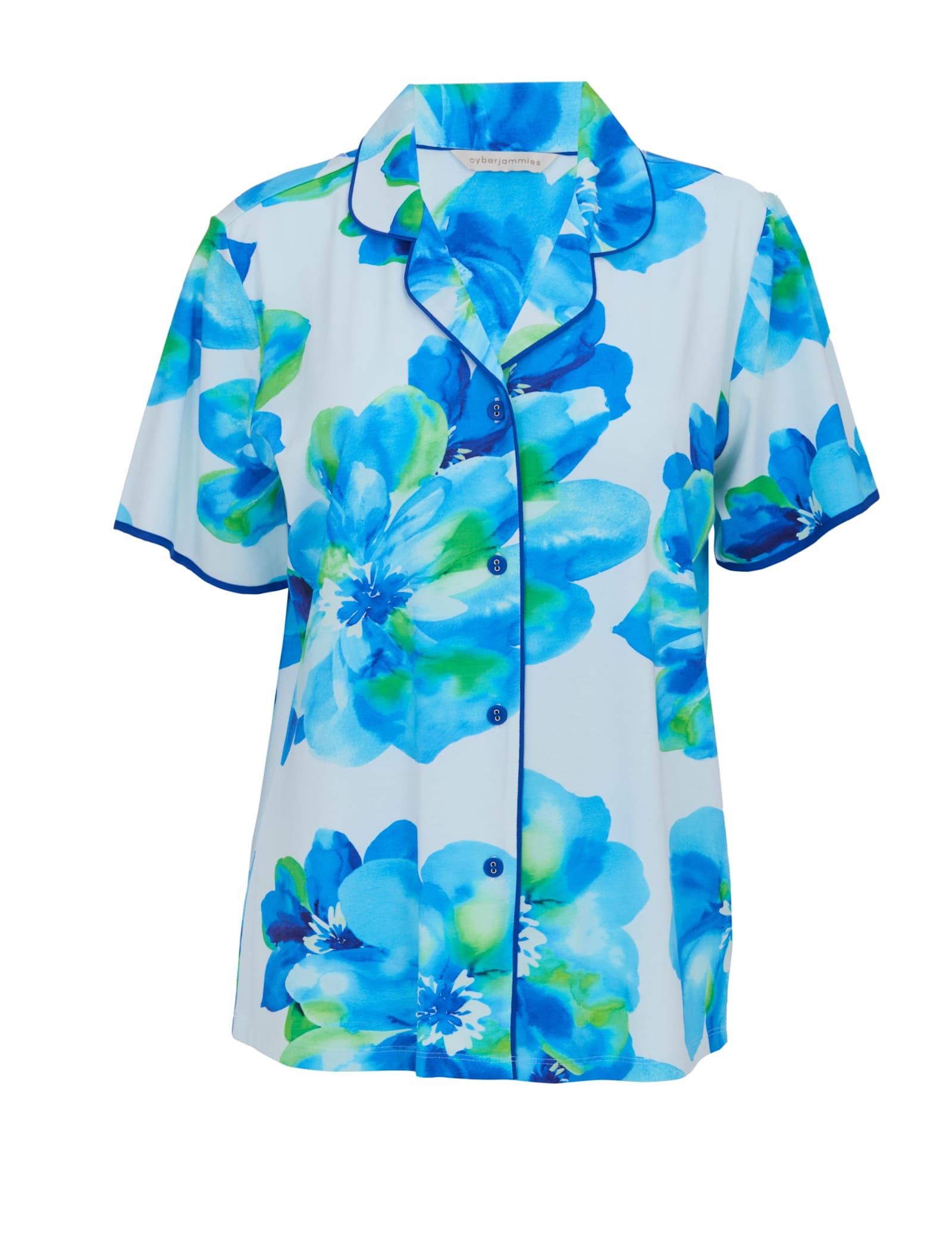 Dark Blue Floral Short Sleeve Pyjama Top - image 1