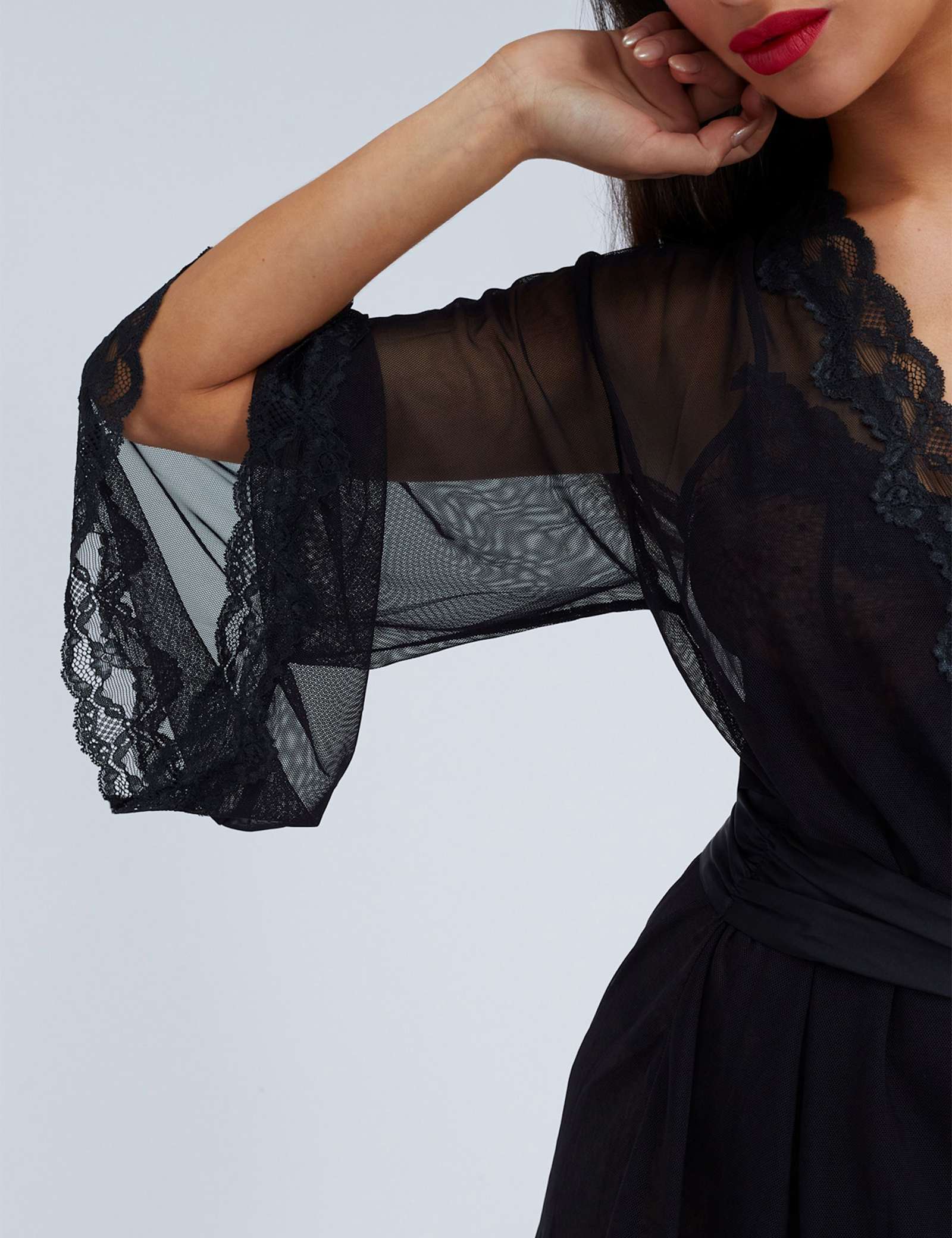 Mesh & Lace Tie Kimono Wrap - image 4