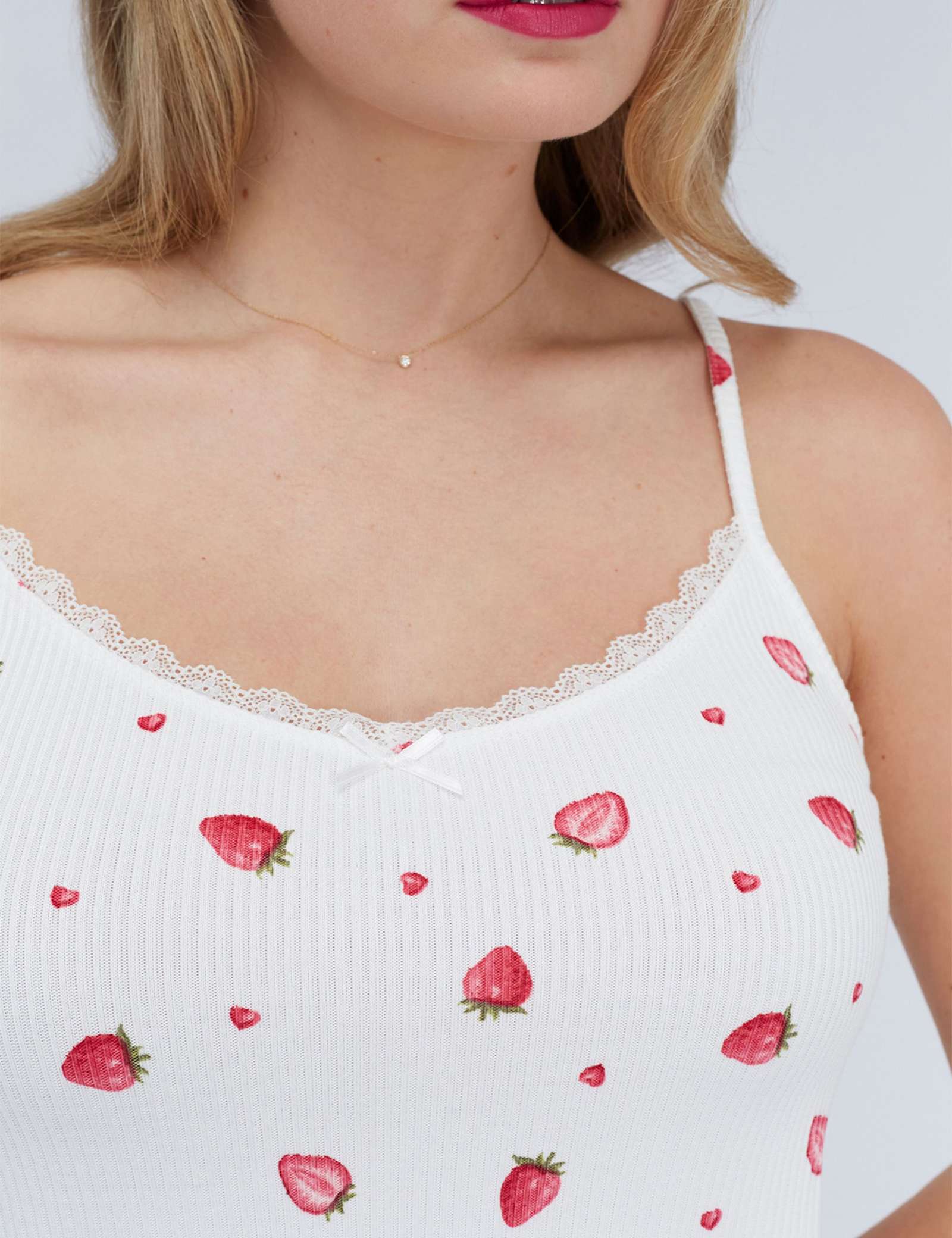 Ribbed Strawberry Print Shortie Set - image 4