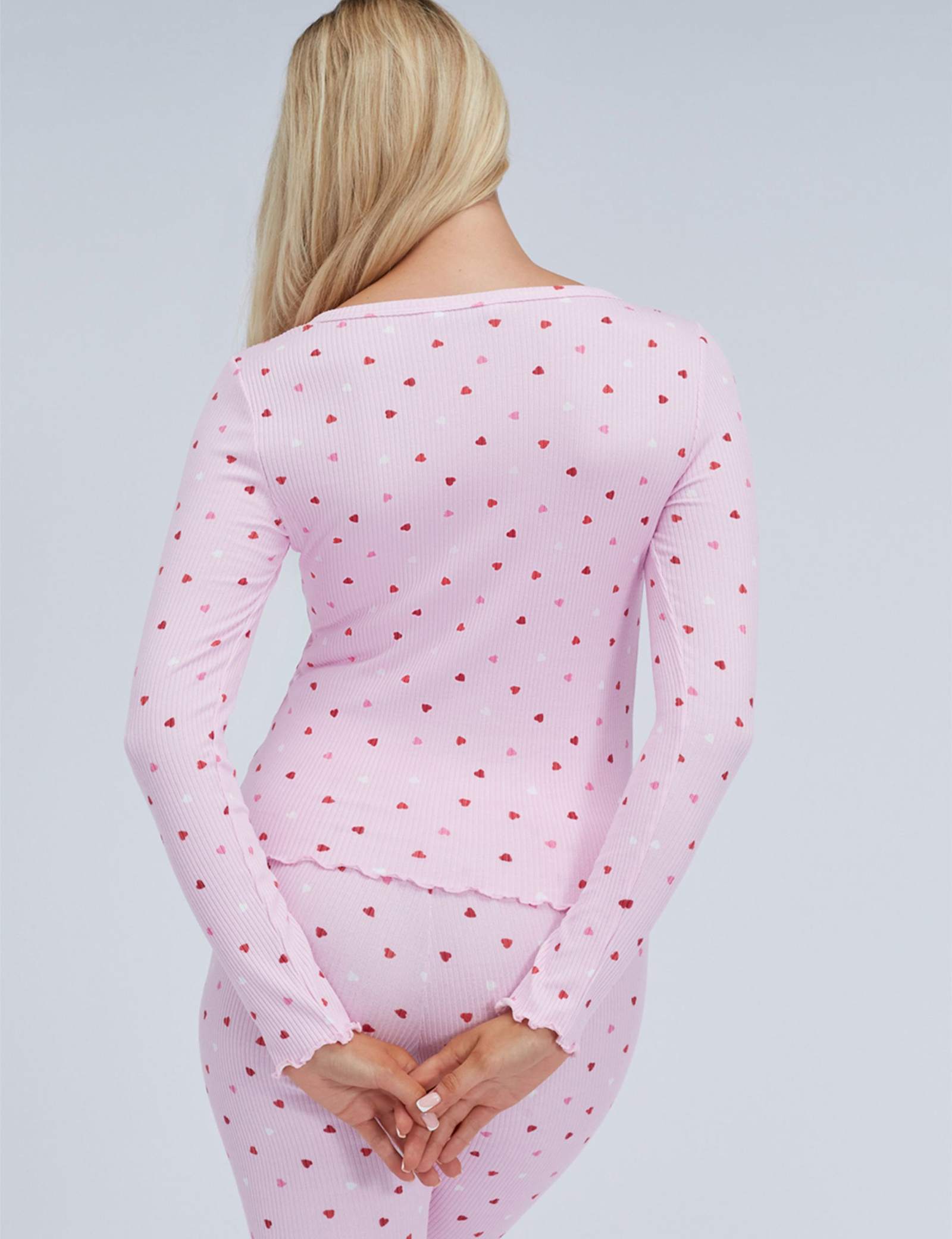 Valentines Ribbed Heart Print Henley Pyjama Set - image 5