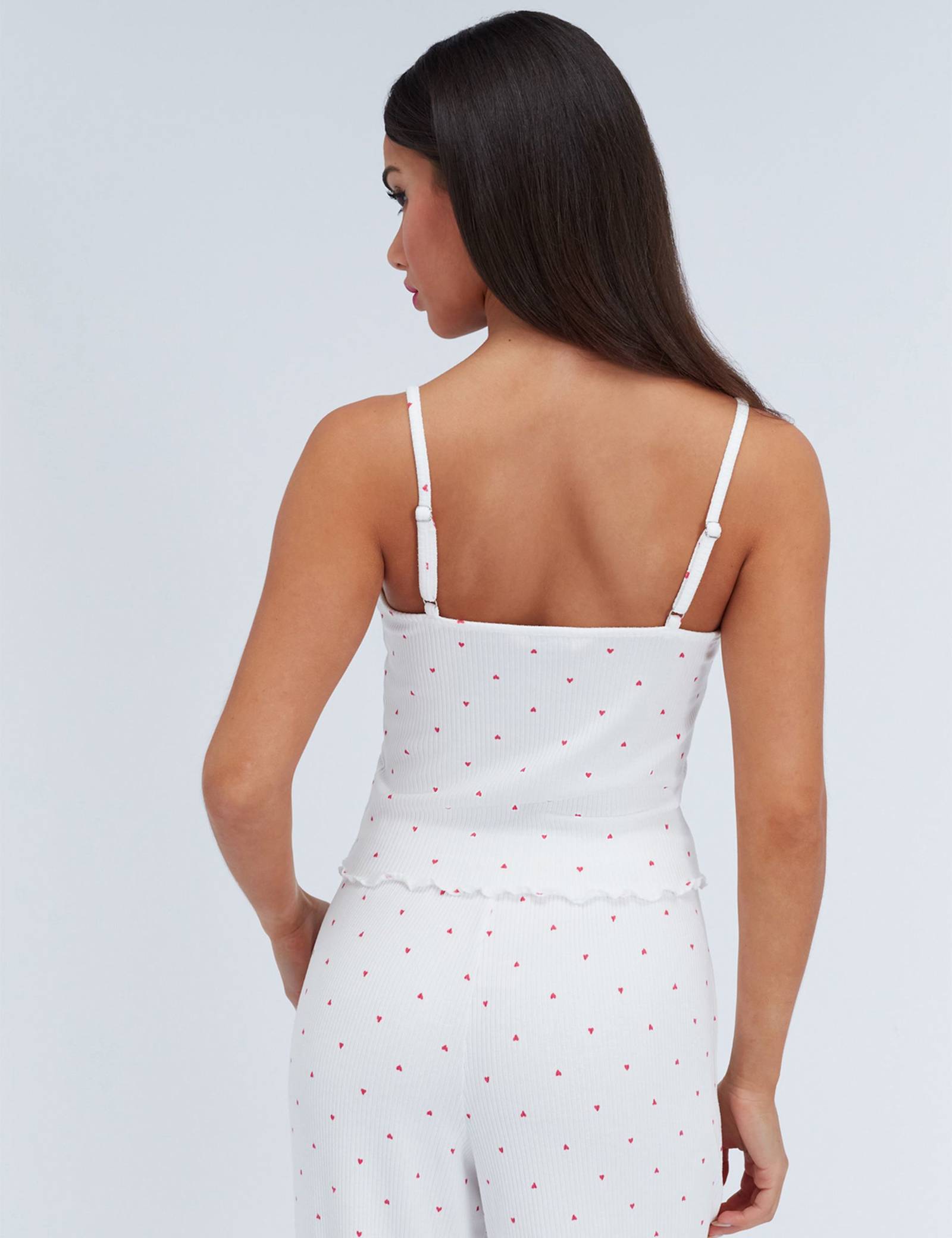 Valentines Ribbed Heart Print Lace Trim Pyjama Set - image 4