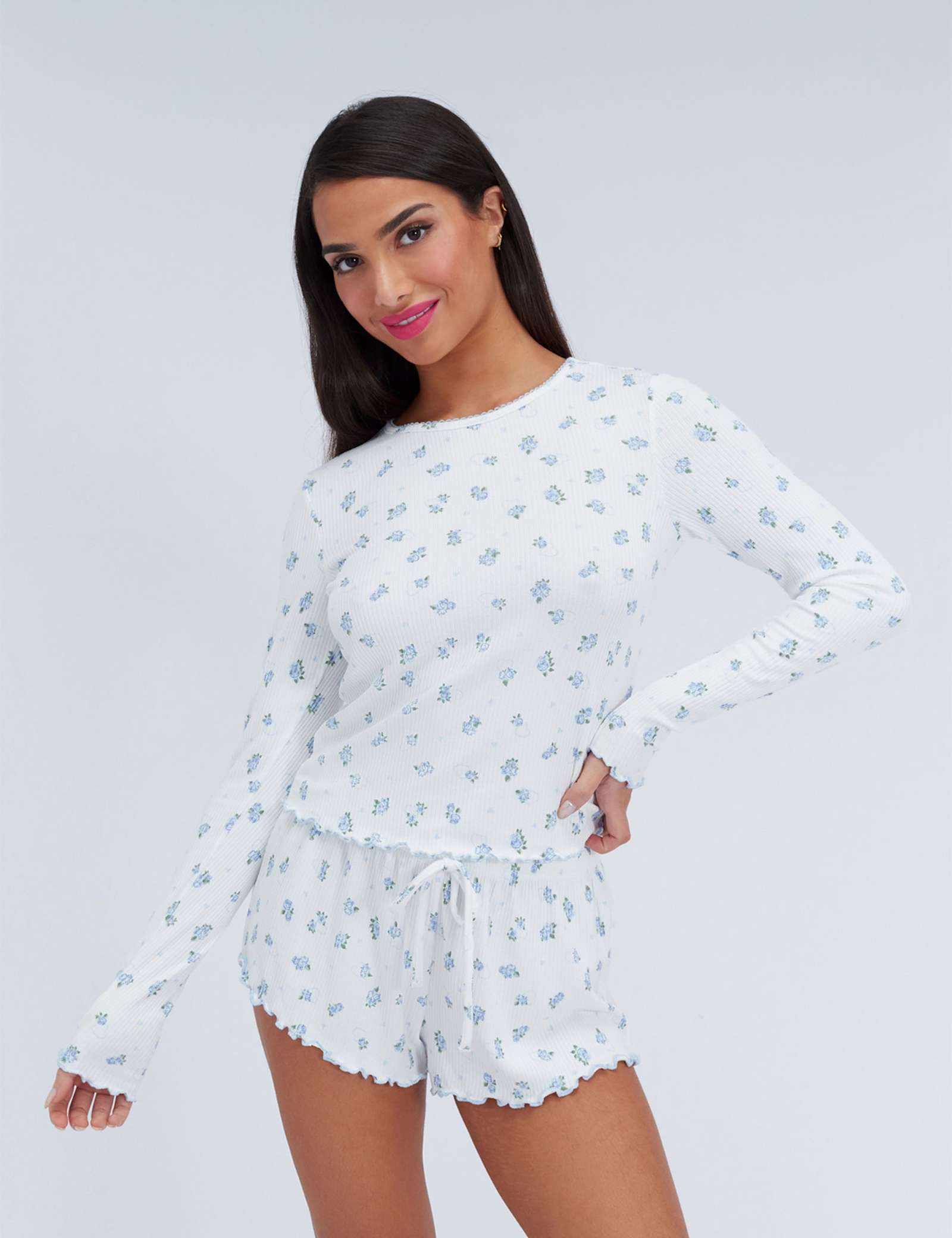 Floral Ribbed Shortie Set - image 1