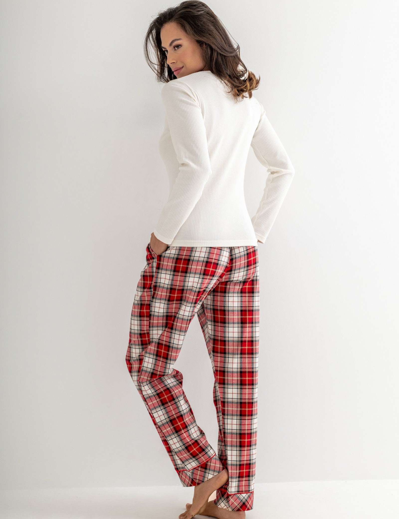 Ribbed Lace Trim Checked Pyjama Set - image 5