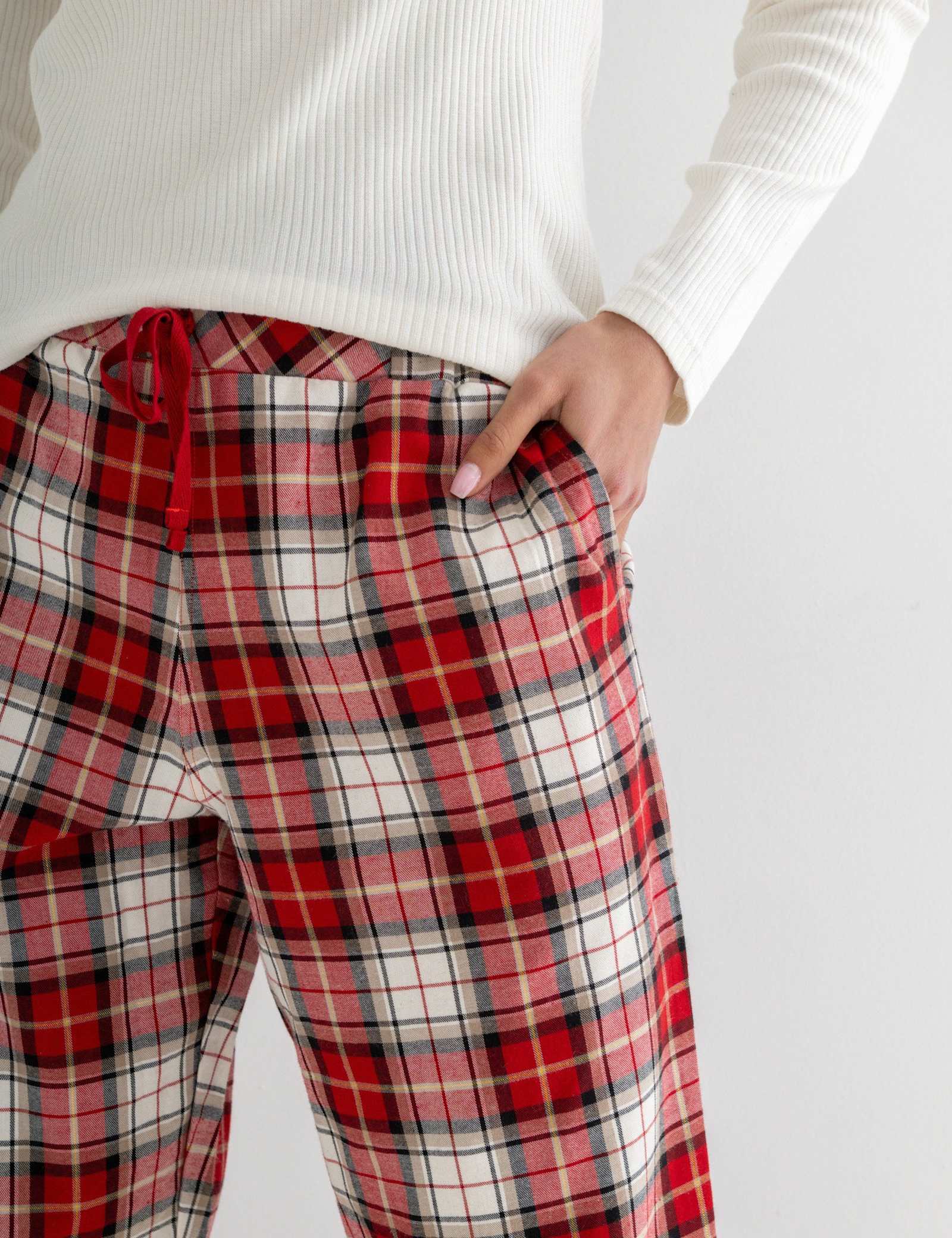 Ribbed Lace Trim Checked Pyjama Set - image 4