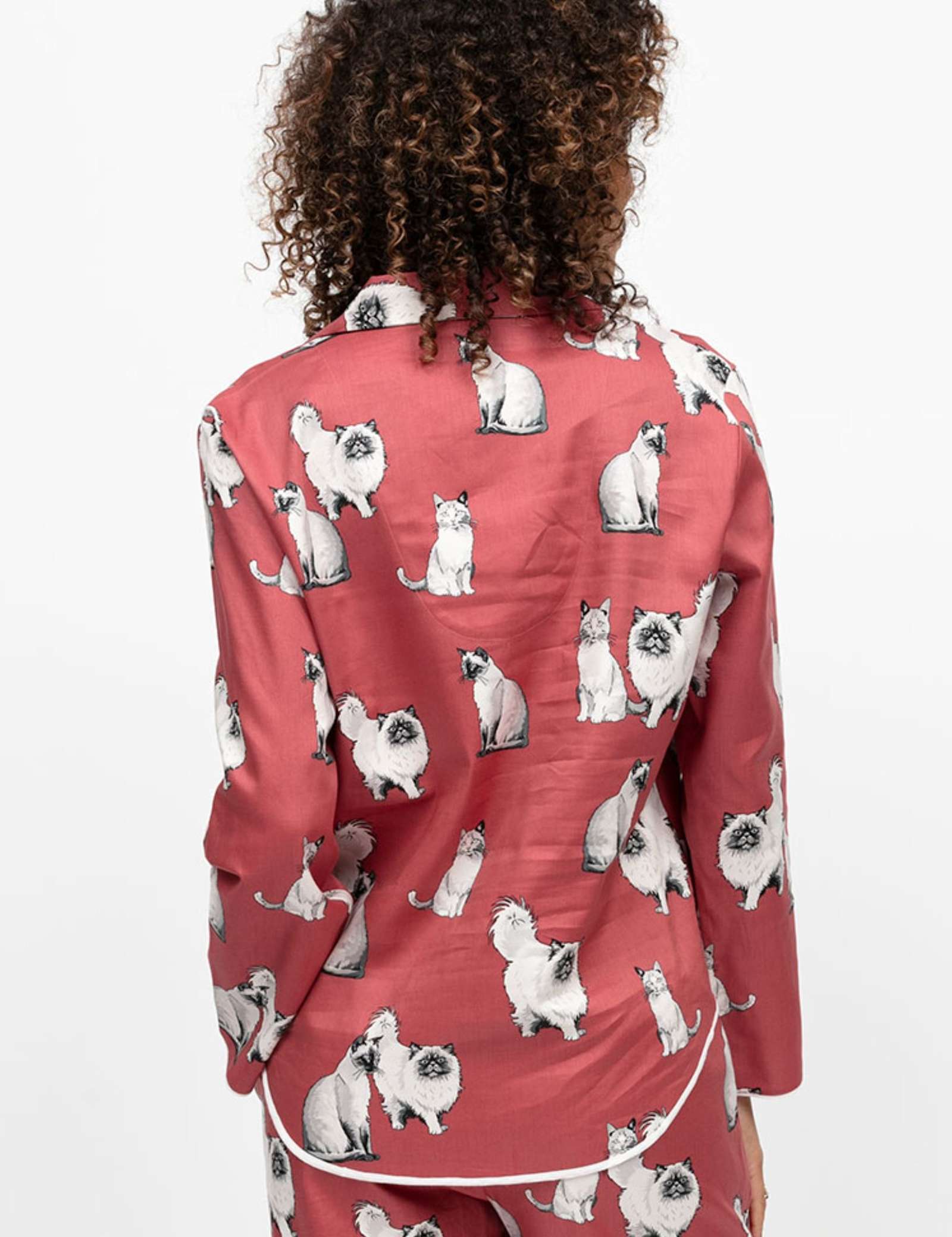 Cotton Modal Cat Print Revere Pyjama Top - image 3