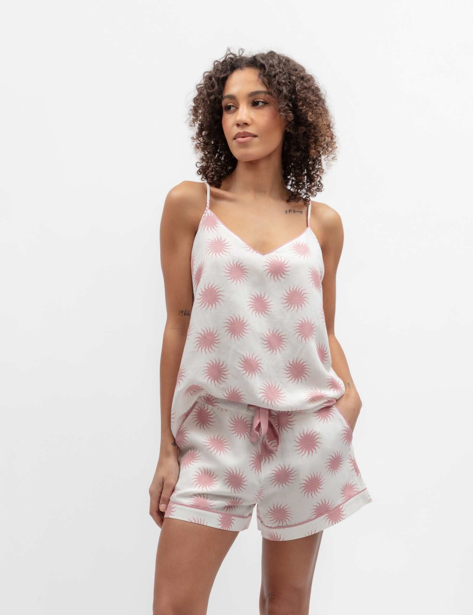 Linen Blend Sun Print Shortie Set - image 2