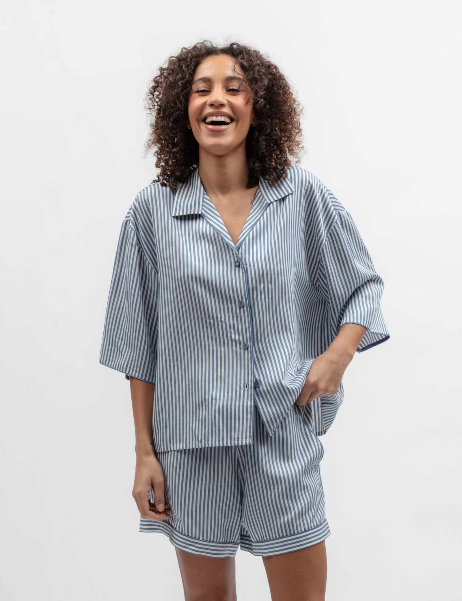 Pure Modal Striped Cuffed Hem Shortie Set - image 2