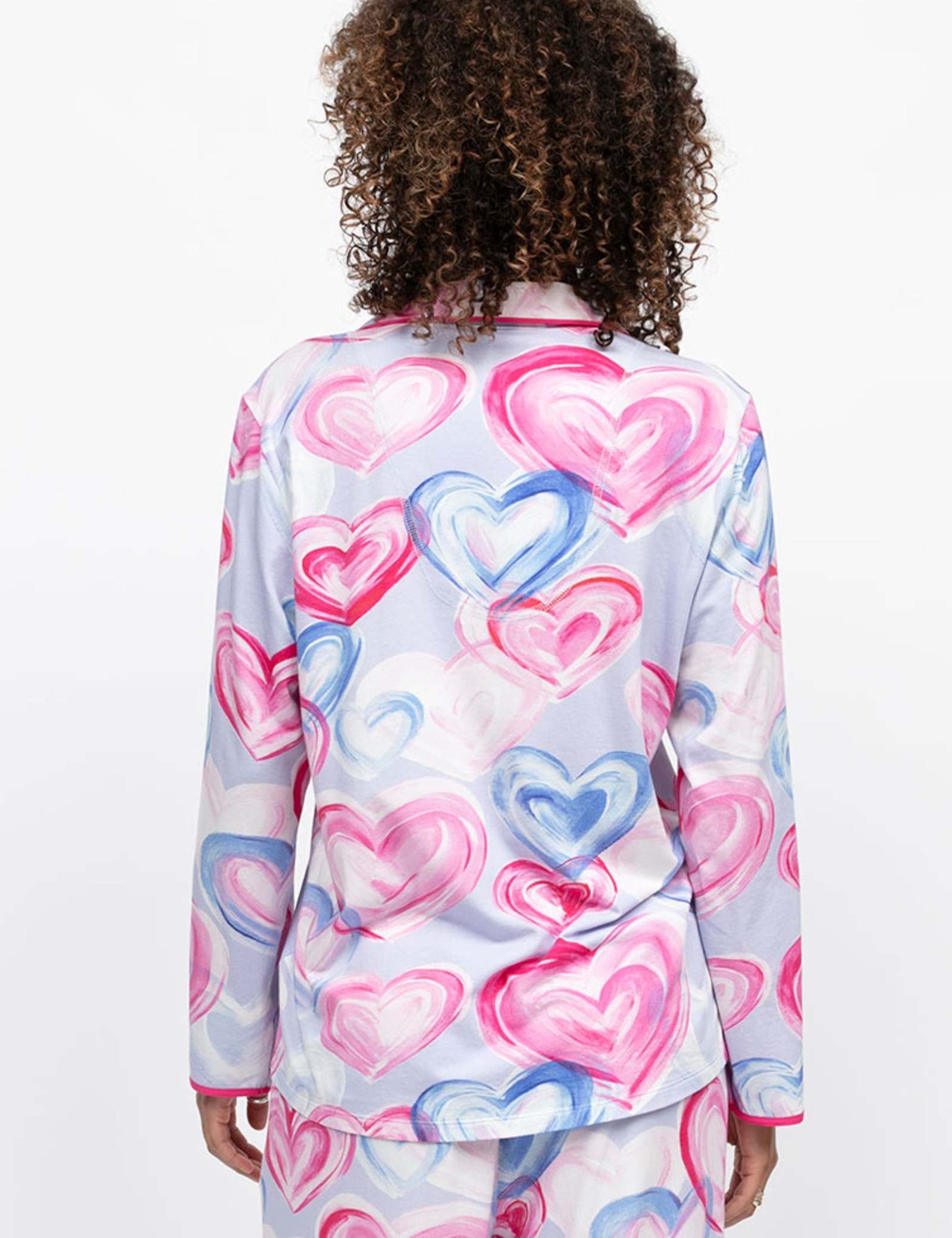 Valentines Cotton Modal Heart Print Revere Pyjama Top - image 3