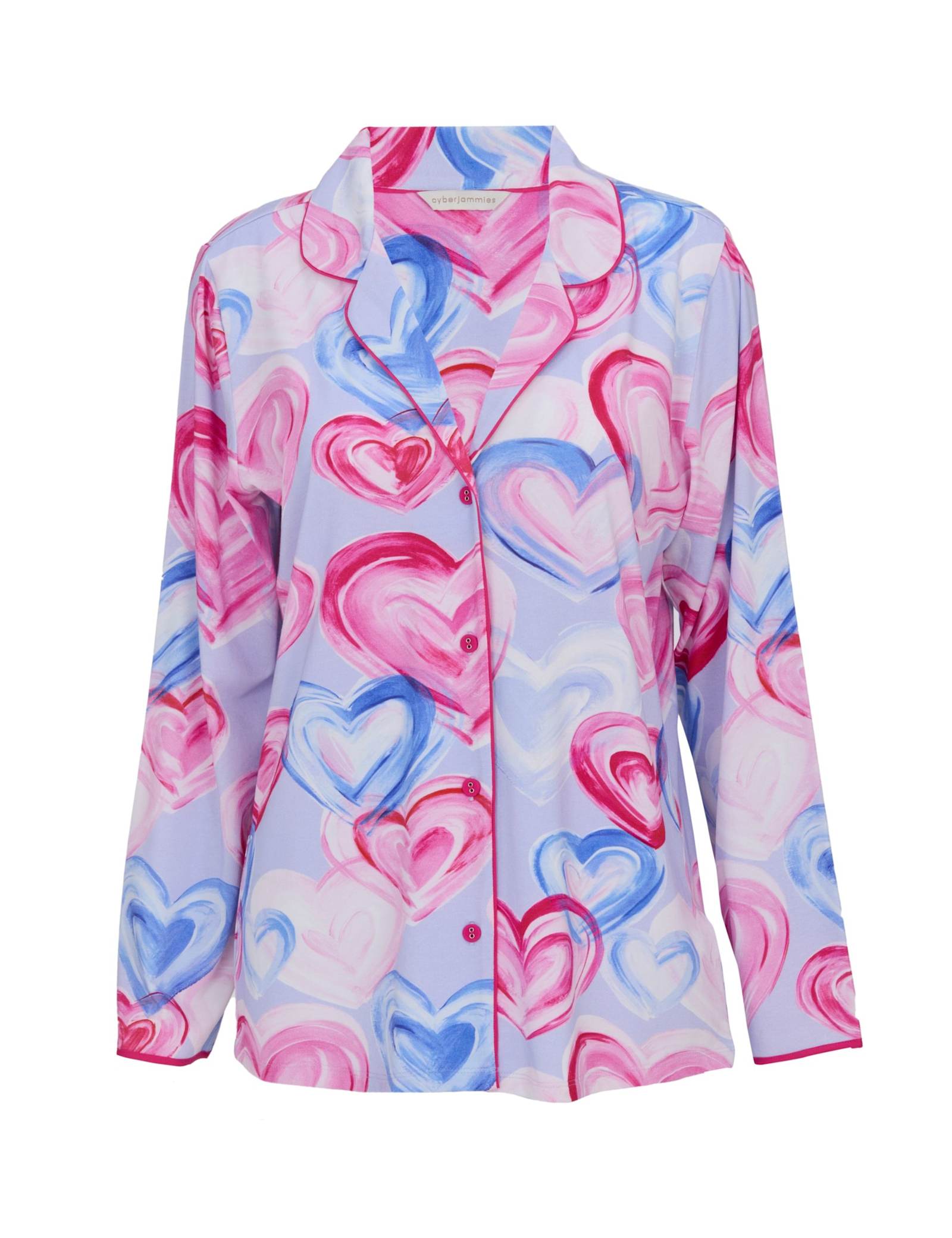 Valentines Cotton Modal Heart Print Revere Pyjama Top - image 1