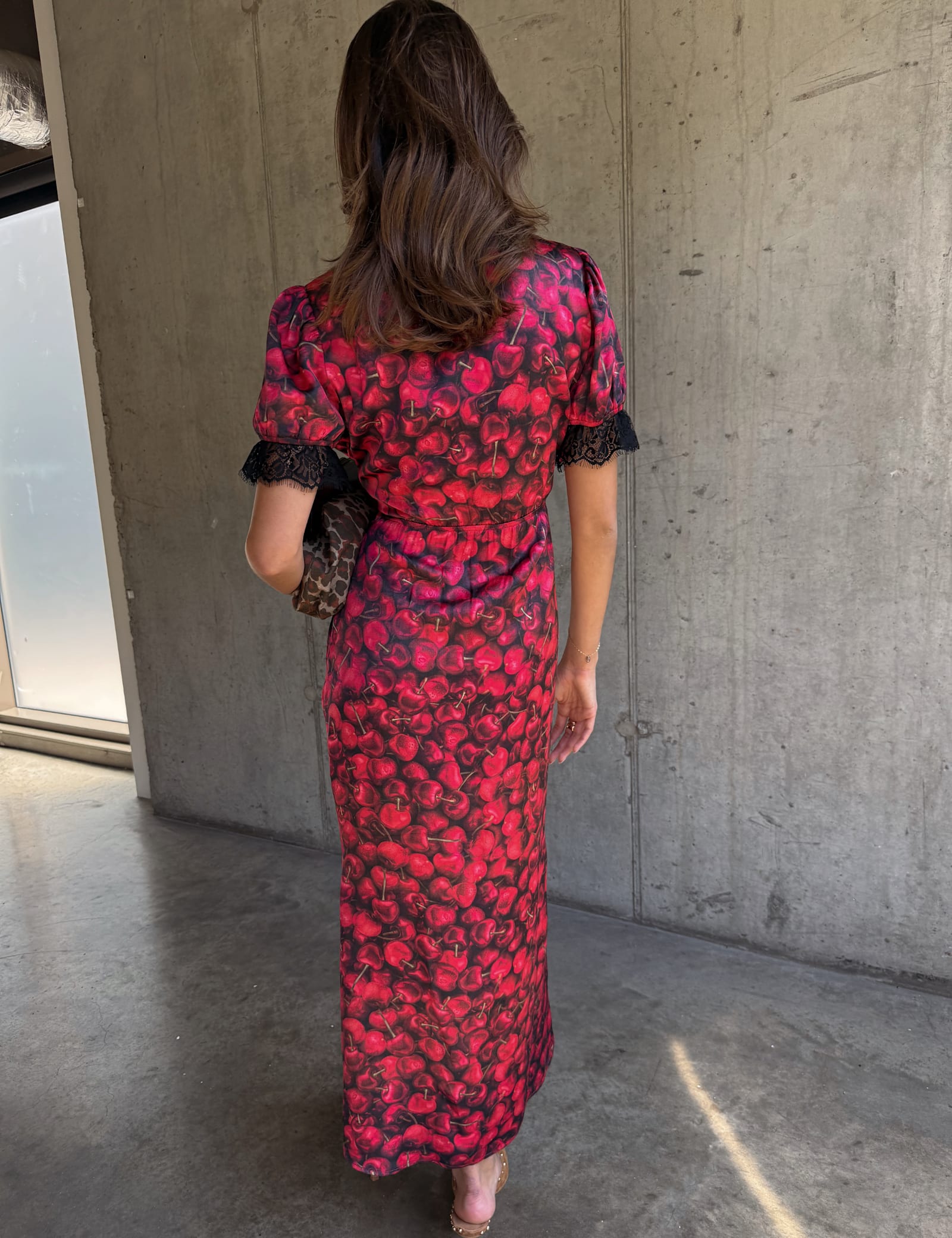 Cherry Print V-Neck Midaxi Column Dress - image 4