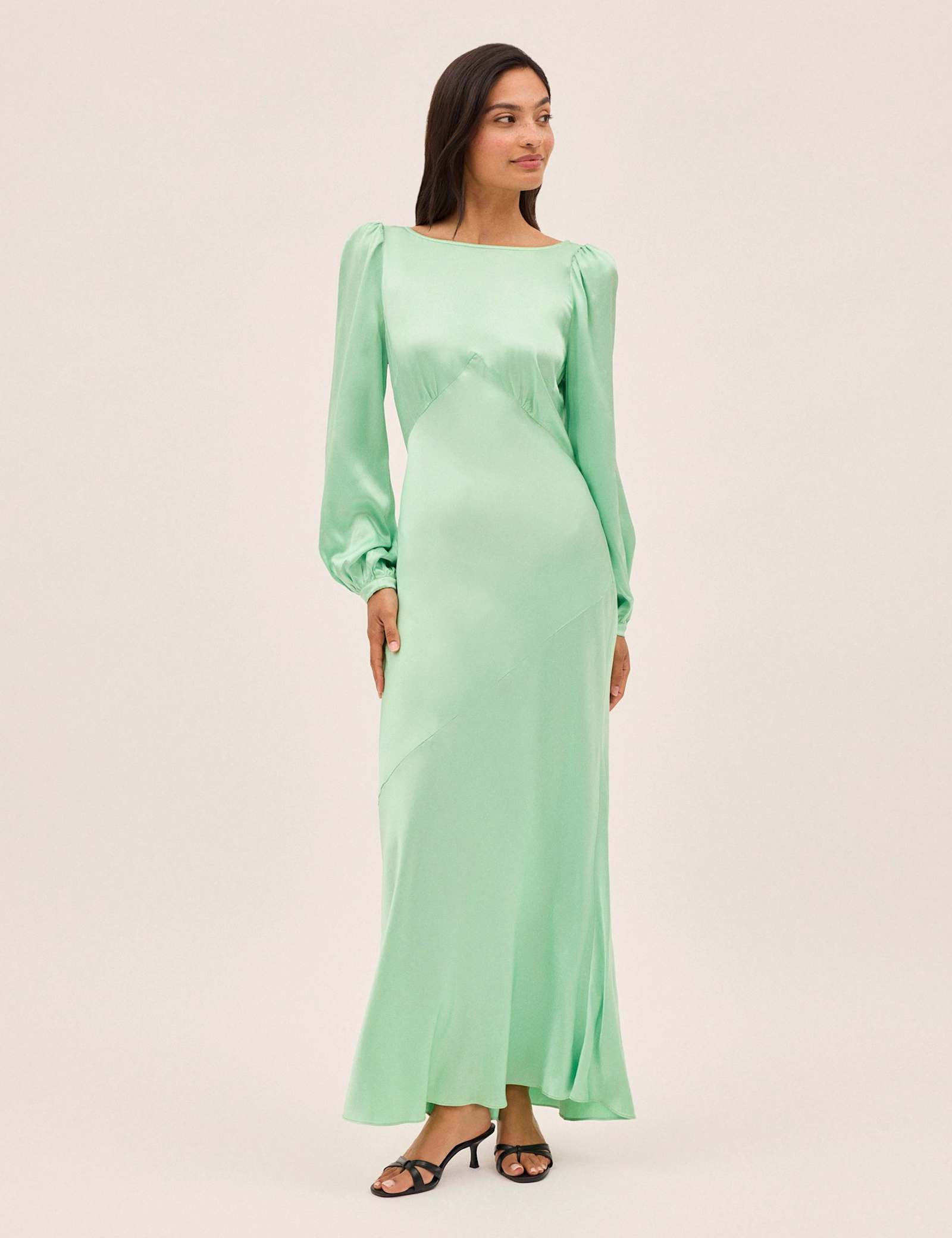 Satin Blouson Sleeve Maxi Waisted Dress - image 4