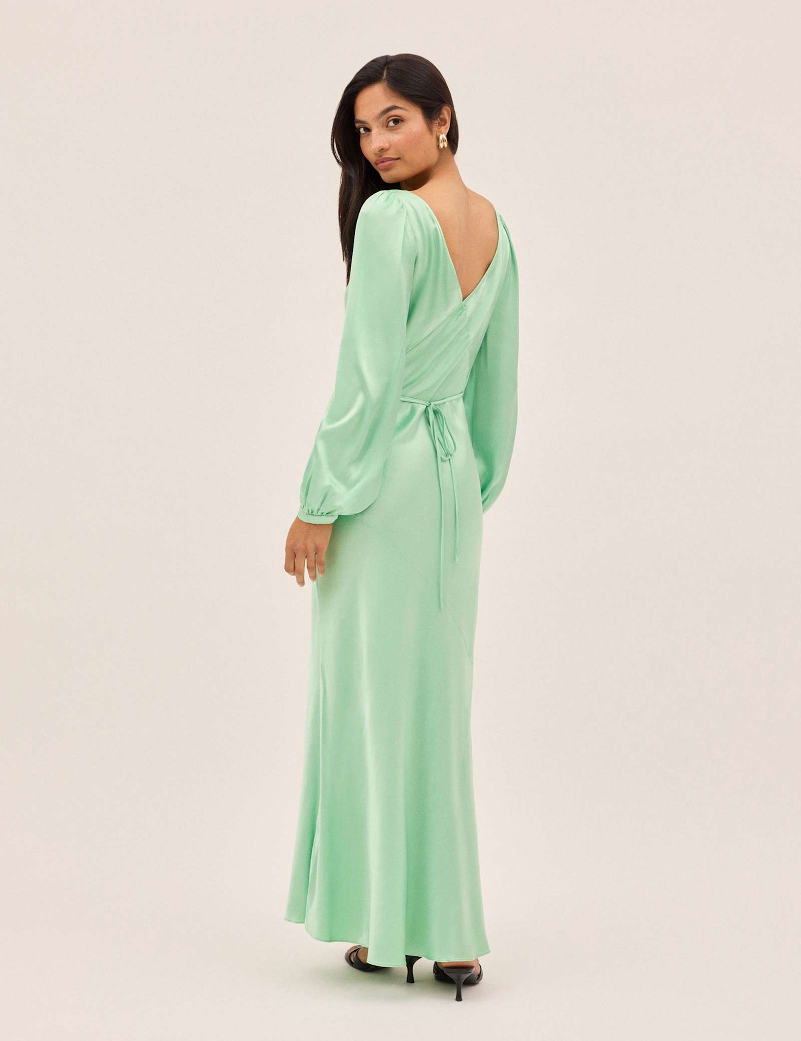 Satin Blouson Sleeve Maxi Waisted Dress - image 3
