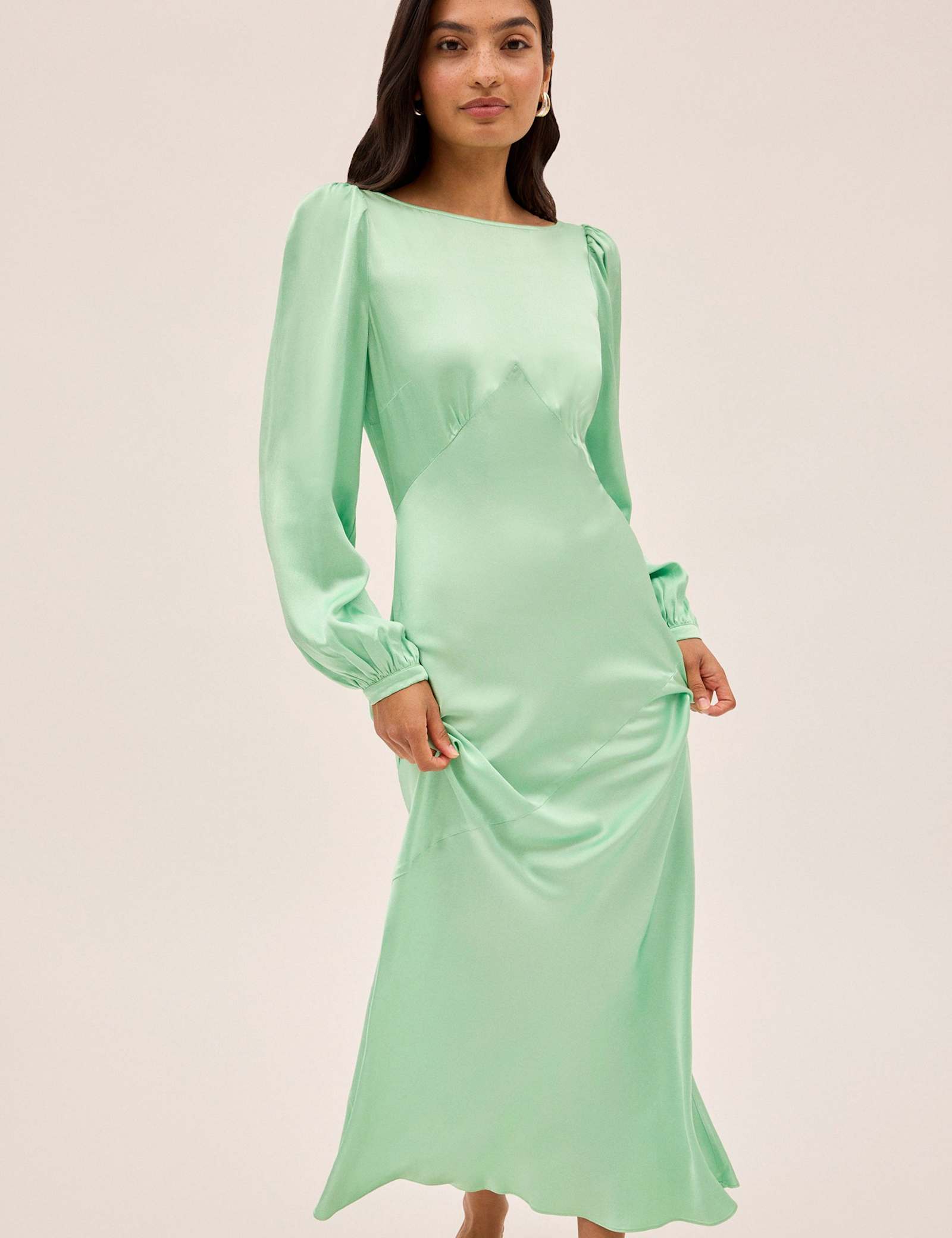 Satin Blouson Sleeve Maxi Waisted Dress - image 2