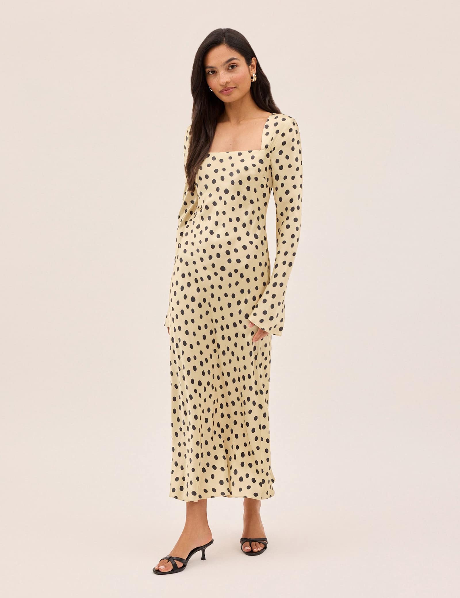 Satin Polka Dot Square Neck Bodycon Dress - image 1