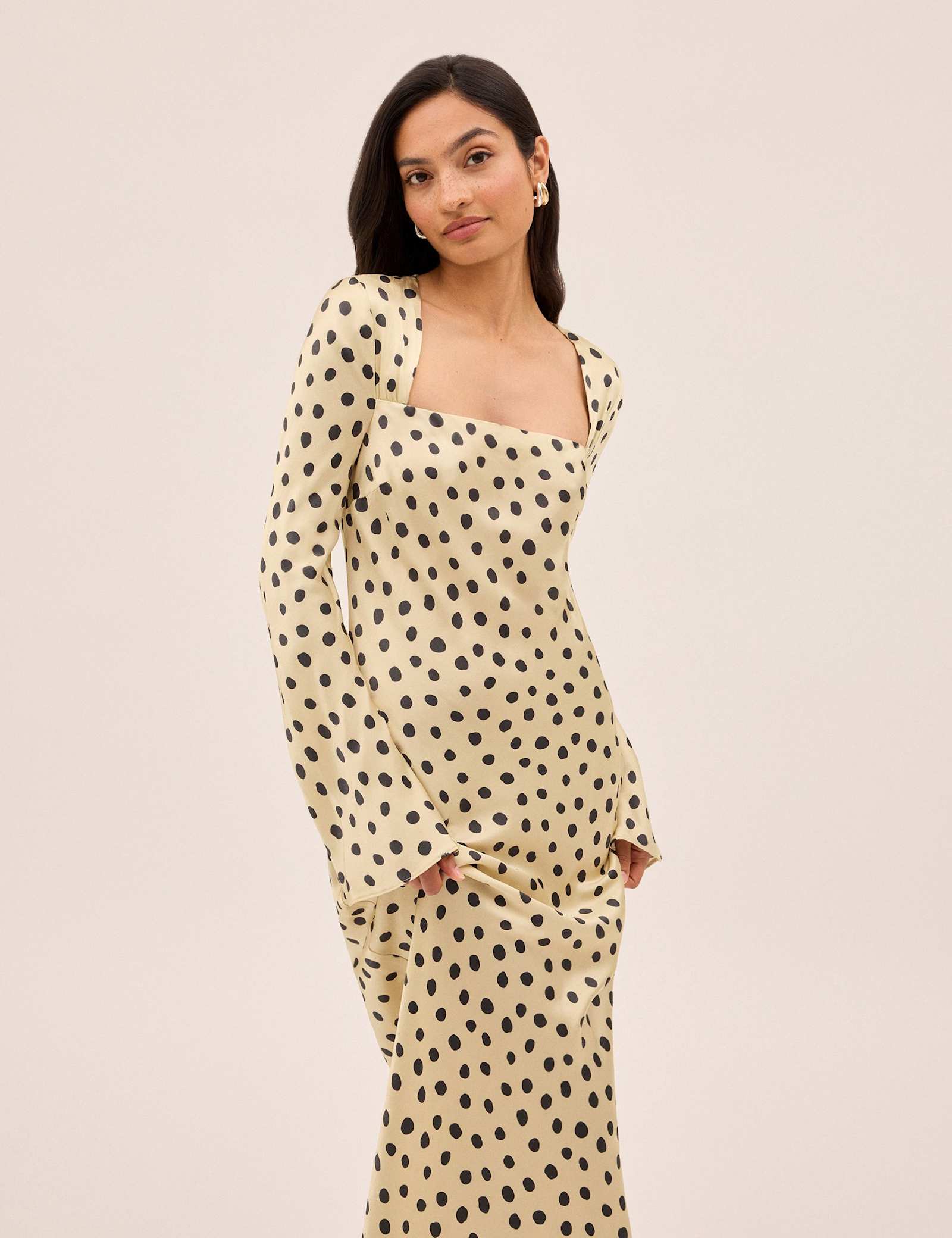 Satin Polka Dot Square Neck Bodycon Dress - image 2