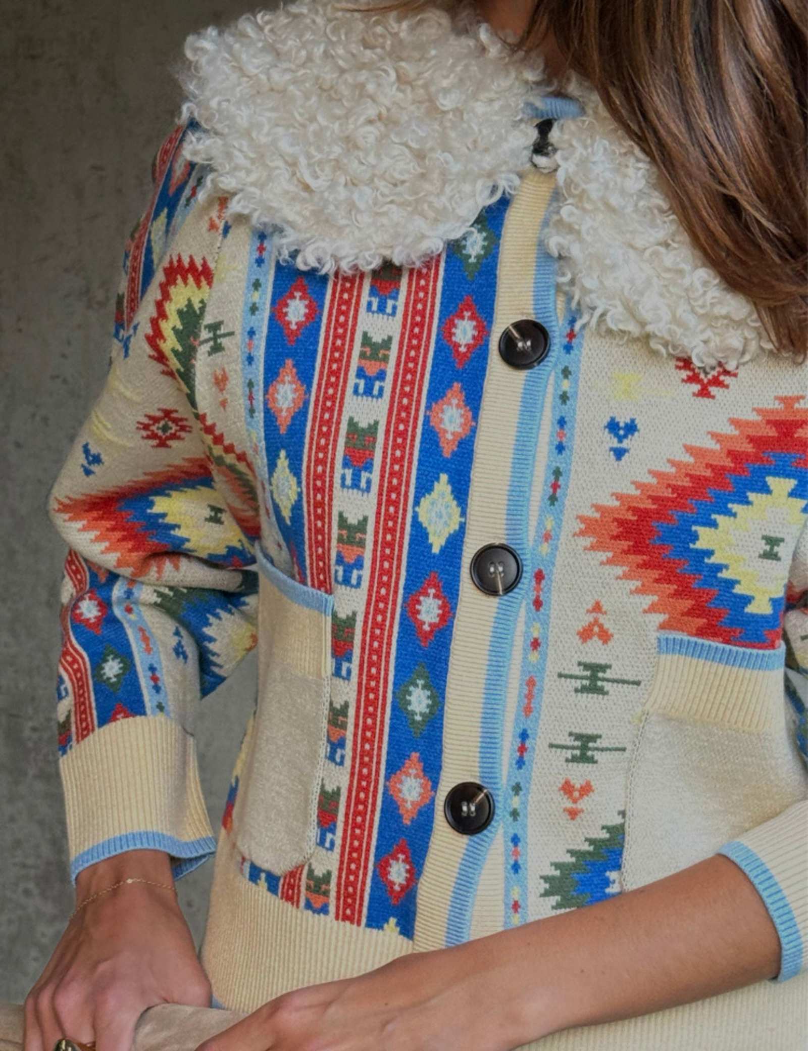 Geometric Crew Neck Button Through Cardigan - image 2