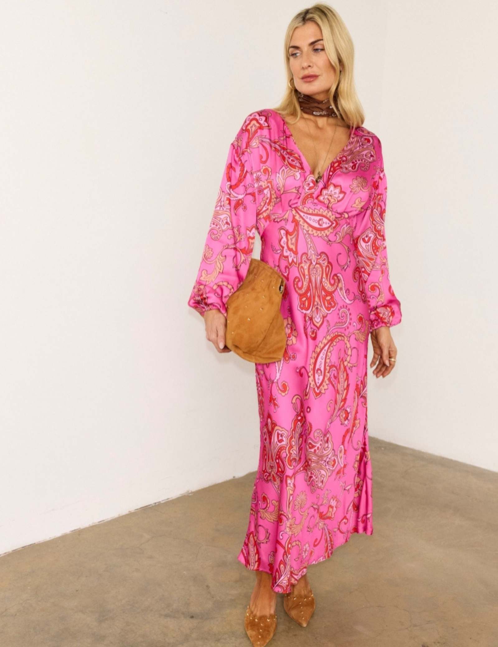 Paisley V-Neck Midaxi Waisted Dress - image 1