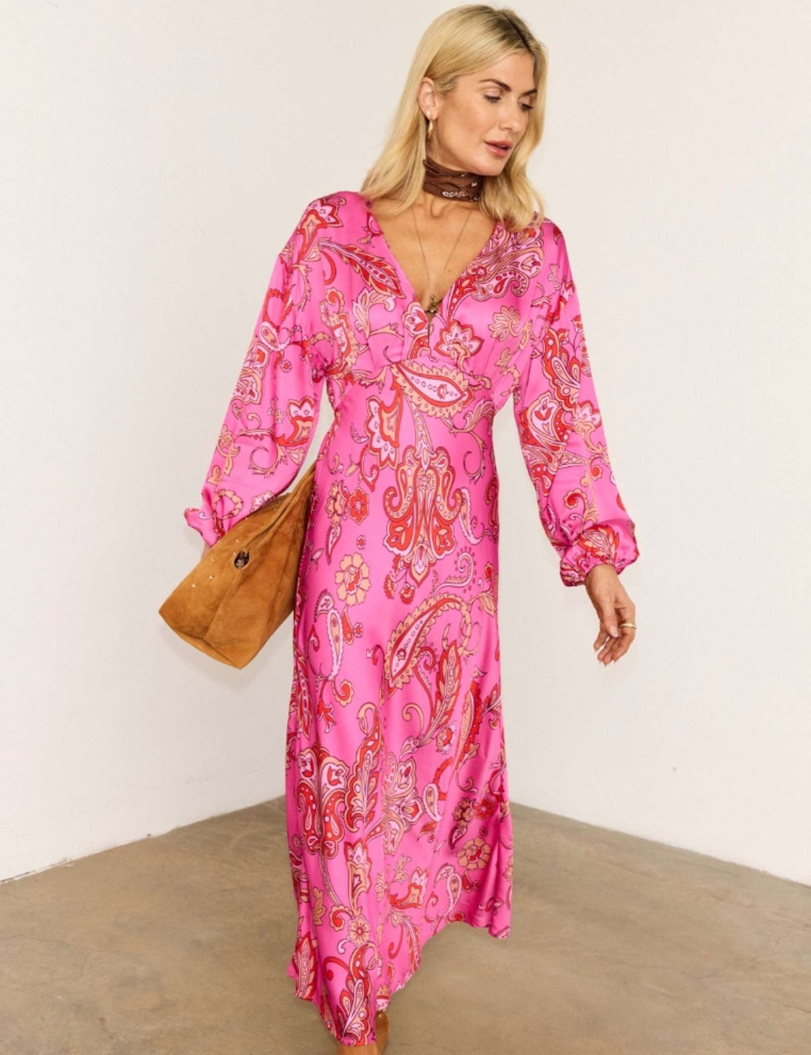 Paisley V-Neck Midaxi Waisted Dress - image 3